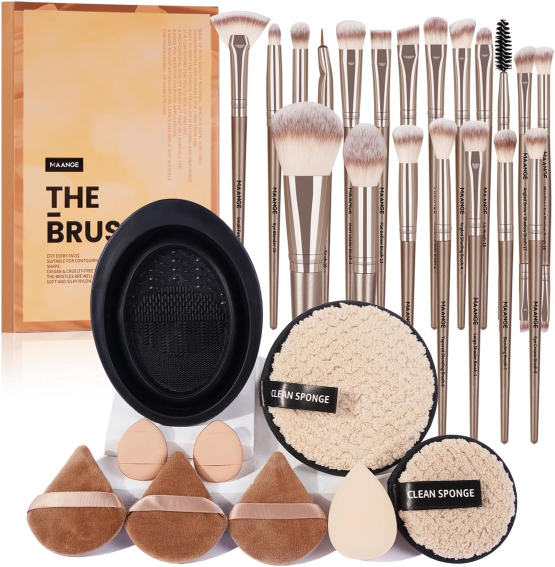 MAANGE Makeup Brushes Set 30 Pcs Makeup Tool Set with Gift Box, Multi-Functional Makeup Kit Powder Brush Make up Brushes for Women (Champagne, 30 Piece Set) image number 6