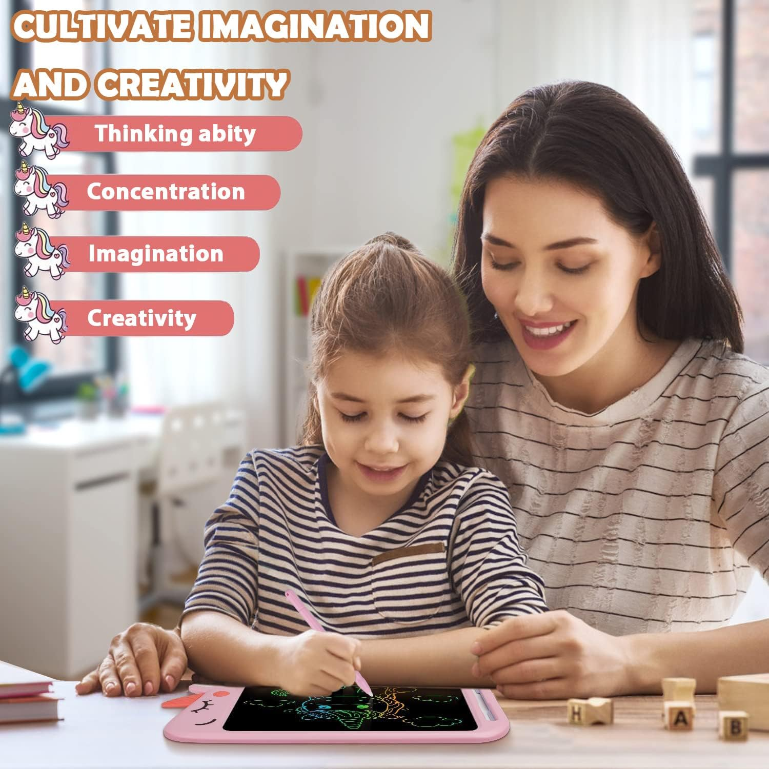 LCD Writing Tablet Kids Toys, 10 Inch Drawing Board Toys for 3 4 5 6 Year Old Girls Gifts, Erasable and Portable Doodle Board for Toddler, Educational Birthday Writing Tablet Gift image number 5