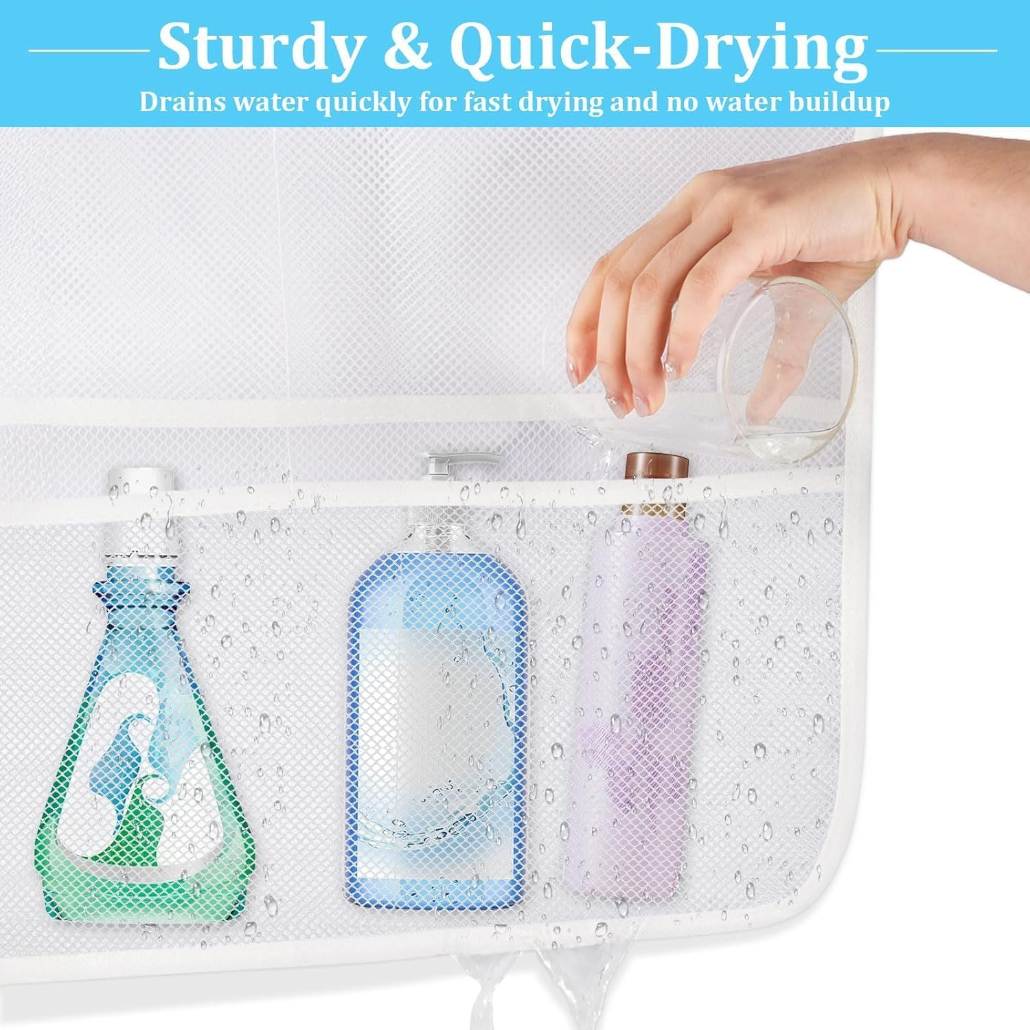 Mesh Shower Caddy Hanging Organiser -2 Pack Mesh Shower Bag with 7 Pockets Quick Dry Bathroom Storage Bag, Cruise and Dorm Essentials for Travel, Toiletry Organiser for Bathroom Shampoo Soap image number 3