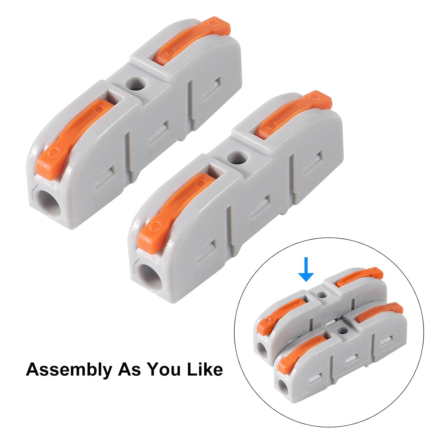 QCCAN 50Pcs Lever Wire Connectors, 1 to 1 Inline Assemblable Cable Connector, Electrical Connectors Wire Terminals for Any Circuit Inline Splices 24-12 AWG image number 1