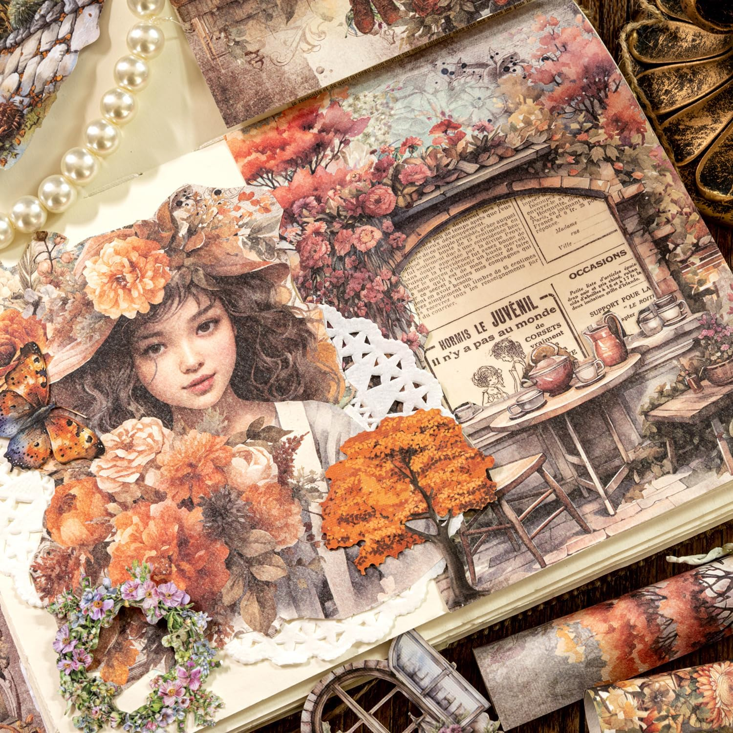 Garden Series Landscape Theme Scrapbook Set Flower Tree House Butterfly Sticker Courtyard Cottage Garden Single-Sided Paper for Junk Journal Planner Art Craft Notebook Card Making (Iris) image number 4
