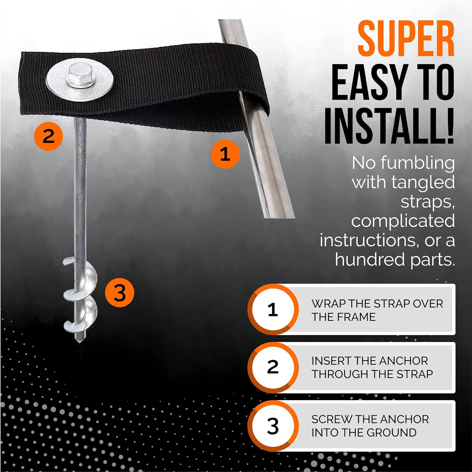 Trampoline Anchors High Wind Heavy Duty 12" Set of 4/6/8 with Straps, Drill Bit - Trampoline Anchor Kit - Trampoline Stakes Anchors High Wind - Ground Anchors - Trampoline Wind Stakes - Ground Stakes image number 1