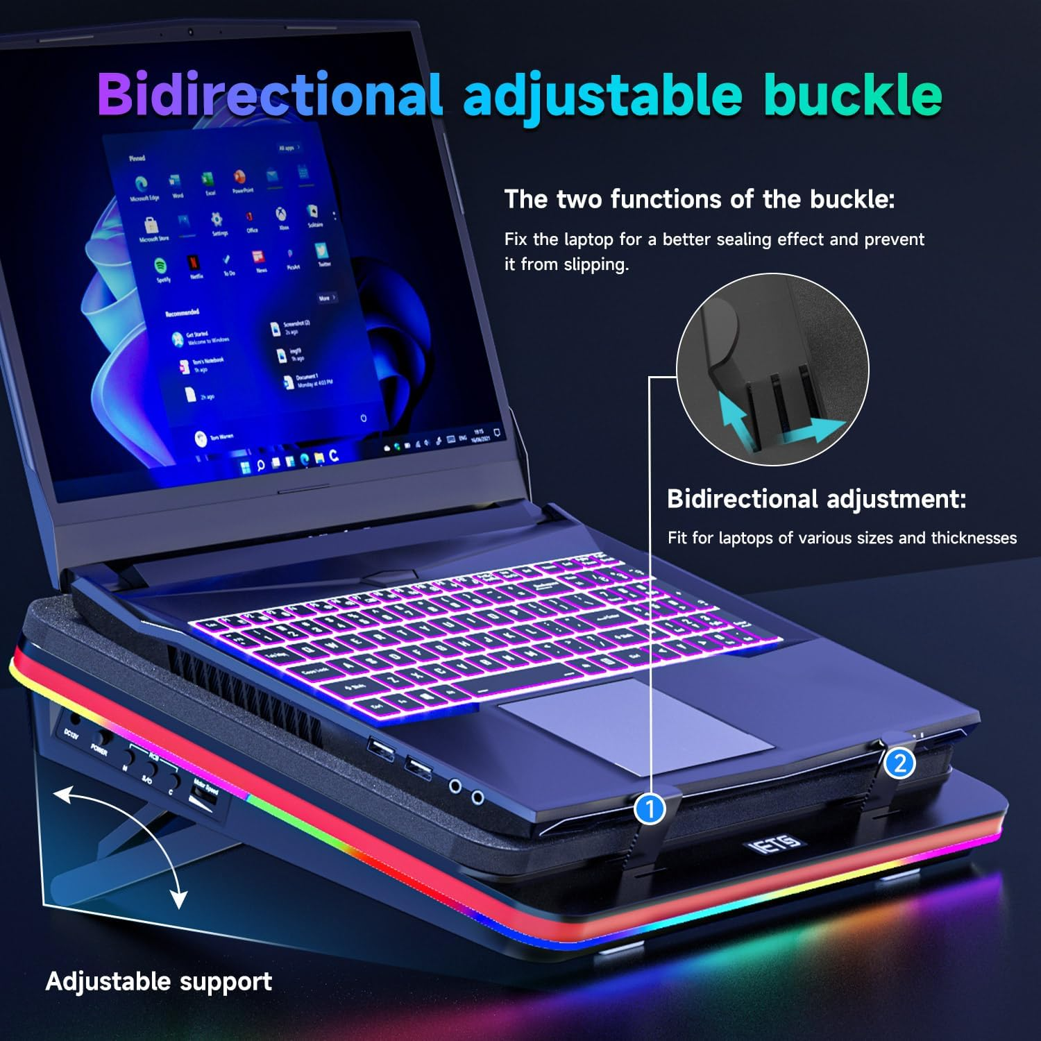 IETS Supercharged Laptop Cooling Pad with Continuously Variable Speed Turbofan,Seal Foam for Rapid Cooling 13-19Inch Gaming Laptop,Air Filtration,Rgb and USB Hub,Powerful Laptop Cooler image number 2