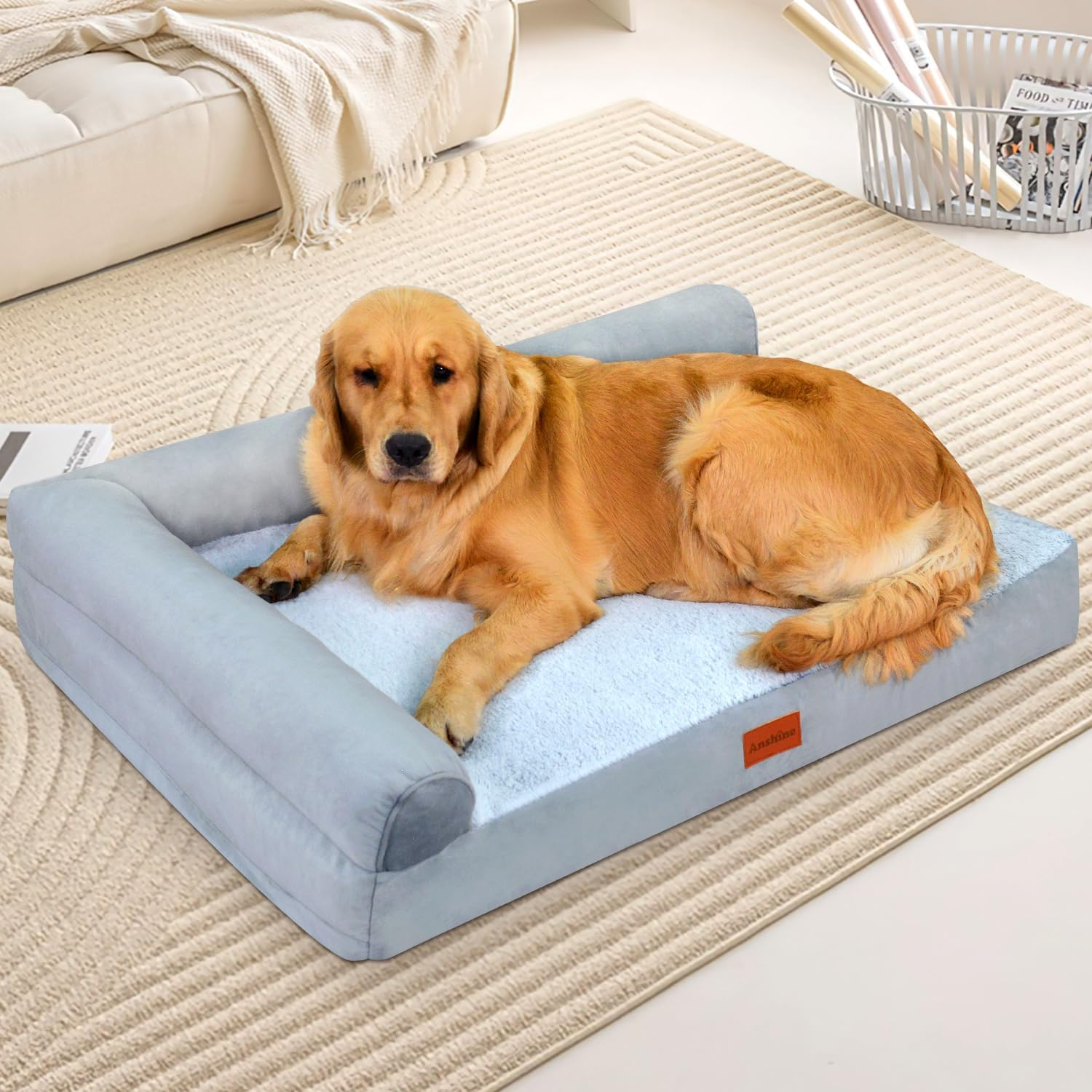 Anshine Memory Foam Large Dog Bed ，Orthopedic Pet Bed for Large Dogs, Ultra Comfortable Dog Sofa with Supportive Memory Foam Cushion, Durable & Washable Large Dog Beds for Joint Relief