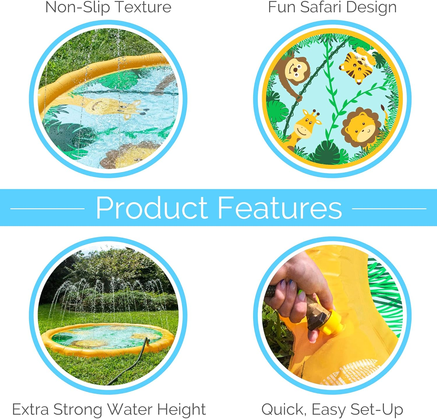 Swimline 68 Inch Sprinkler Mat and Splash Play Mini Pool Outdoor Water Toy Safari Adventure | for Kids and Family Fun | Exciting Backyard Water Action image number 5