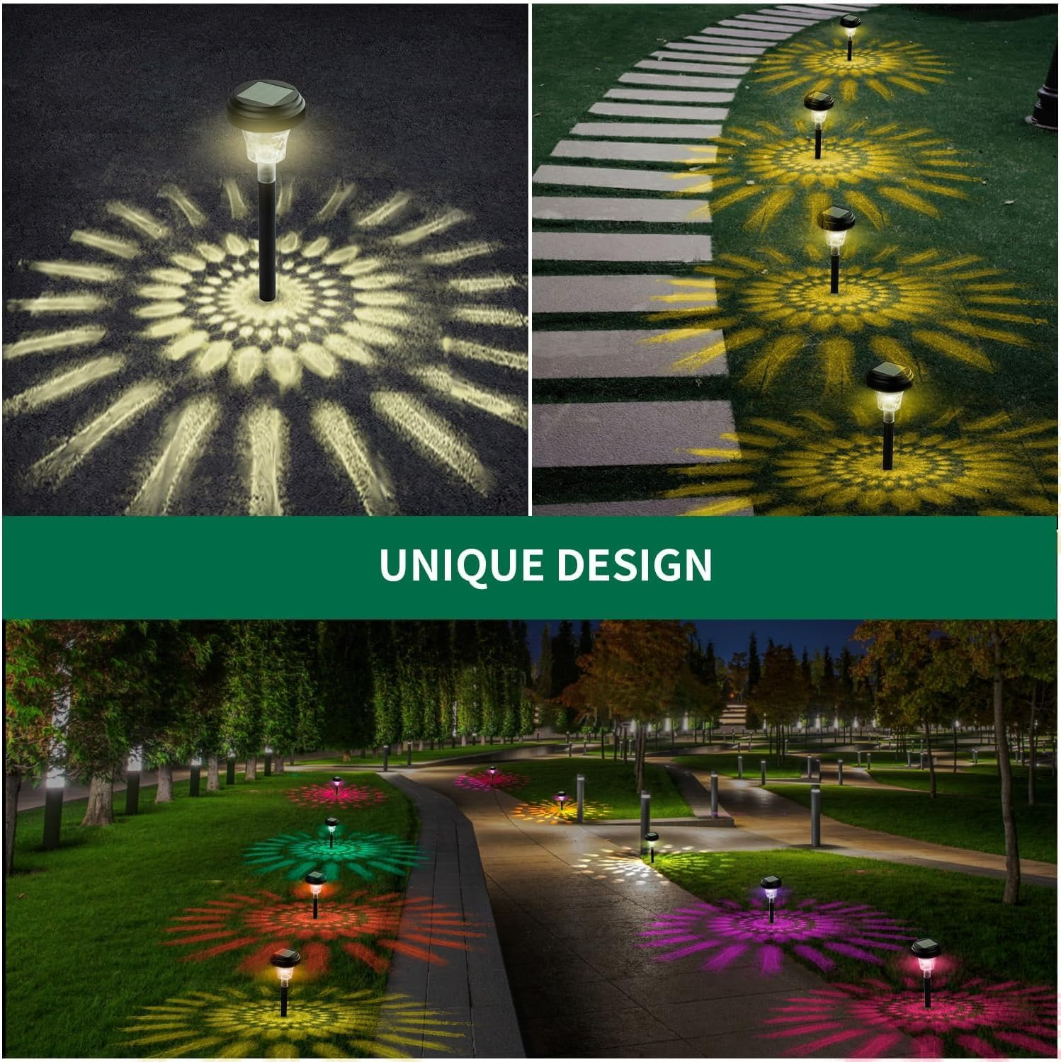 Iesooy Solar Lights Outdoor: 8 Pack RGB Color+Warm White LED Outdoor Solar Lights, IP65 Waterproof, Solar Powered Garden Lights for Landscape Pathway Garden Porch Yard Pool image number 4