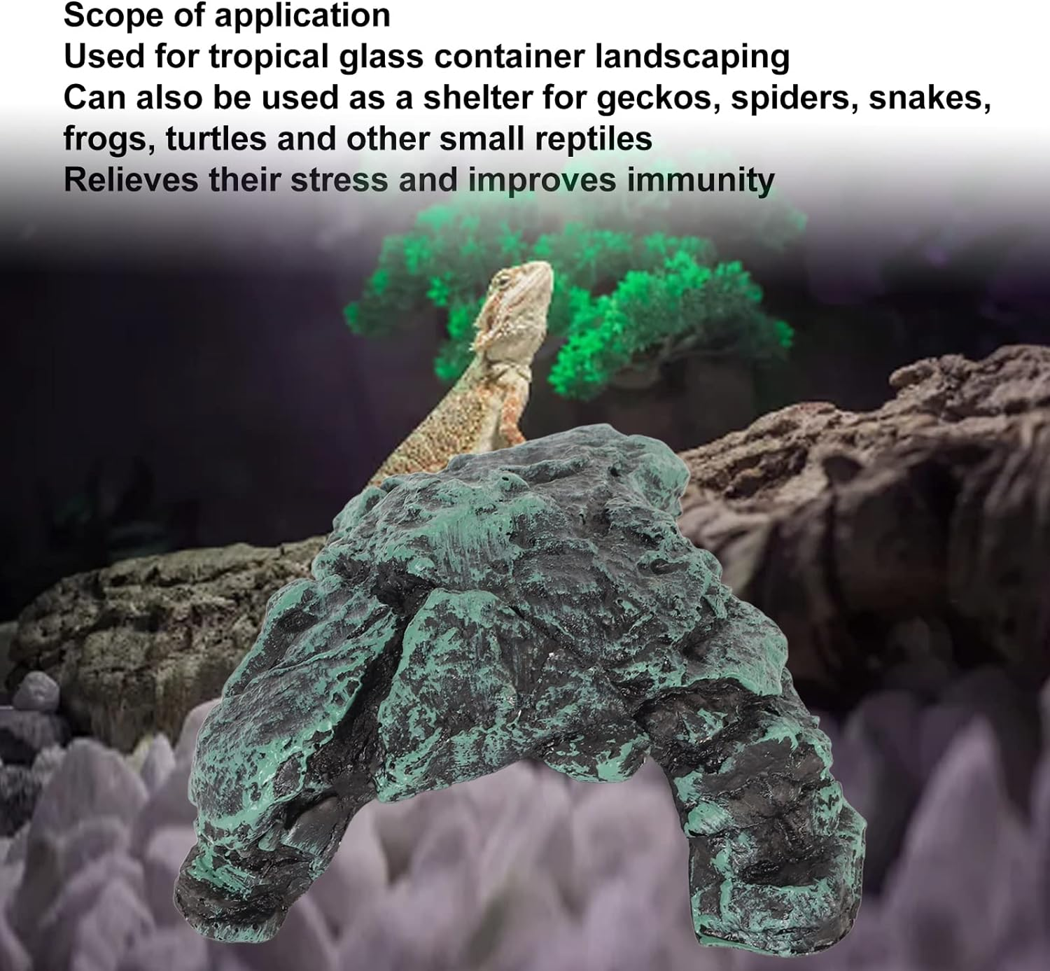 Reptile Rock Hideout, Reptile Rock Hide Cave, Safe and Comfortable Hiding Place for Reptiles, Snake, Turtle Hideout for Bearded Dragon Tortoise Small Lizards Fish Amphibians image number 2