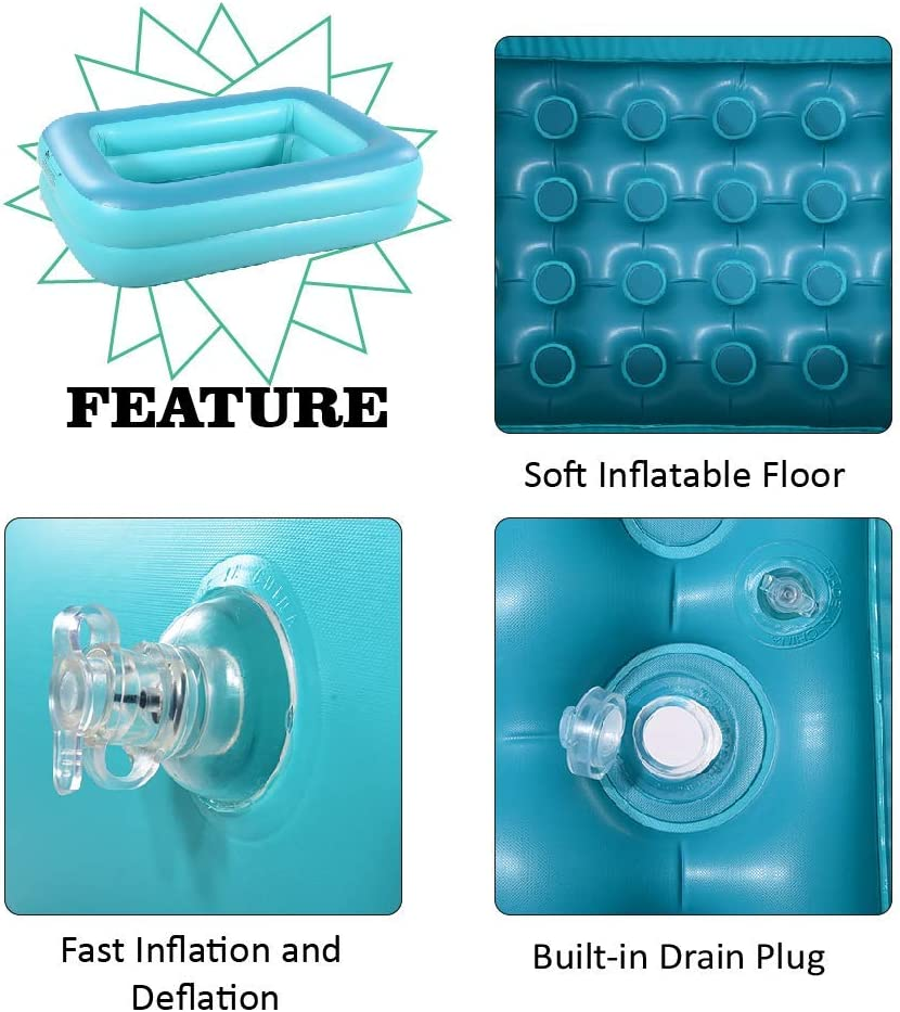 HIWENA Inflatable Kiddie Pool, 45" X 35" X 14" Green Kids Swimming Pool Summer Water Fun Bathtub with Inflatable Soft Floor image number 1