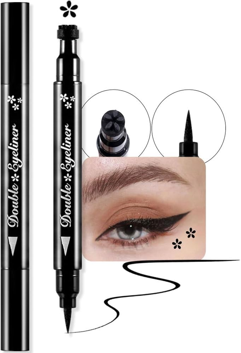 Evpct 4In1 Star Flowers Hearts Moon Face Stamps Eyeliner Makeup Set, Black Colored Liquid Winged Wing Eyeliner Stamp Wingliner, Waterproof, Star Eye Liner Stamp Figures Tool