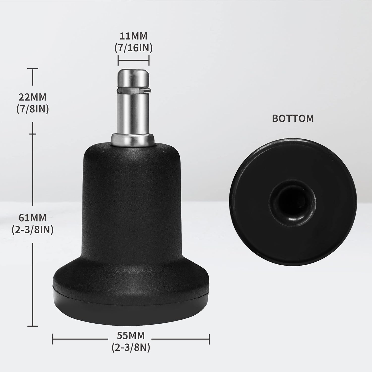 AXL Bell Glides Replacement Office Chair Swivel Caster Wheels to Fixed Stationary Castors, High Profile Chair Bell Glides, 11X22Mm-Black image number 1