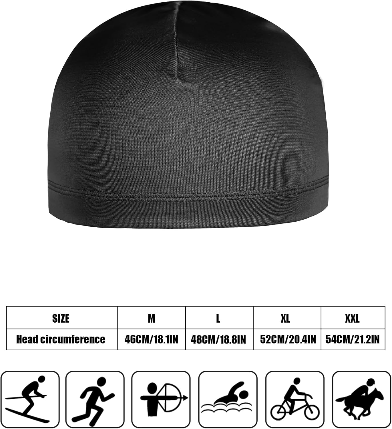 Boao 6 Pieces Helmet Liner Skull Caps Sweat Wicking Cap Running Hats Cycling Skull Caps for Men and Women - Black, Grey image number 3