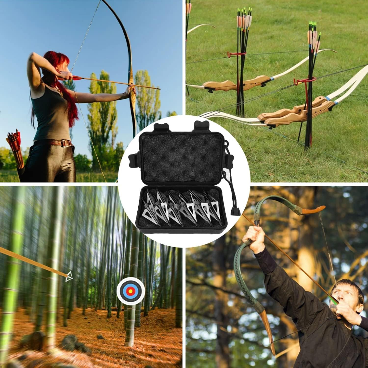 12 Pack 100 Grain Broadheads, 3-Blade Screw-In Archery Broadheads for Hunting, Stainless Steel Arrow Tips for Compound Recurve Bow and Crossbow Broadheads with Plastic Case image number 1