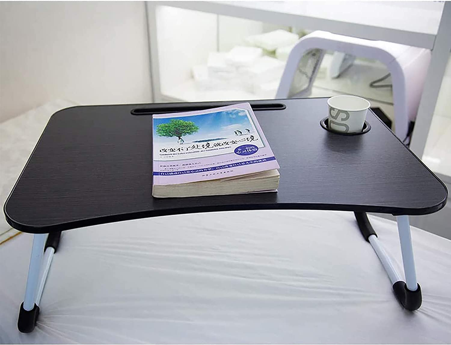 DAWNTREES Lap Table,Bed Table .Portable Foldable Laptop Tray Table with Cup Holder for Bed/Couch/Sofa Working,Reading image number 4
