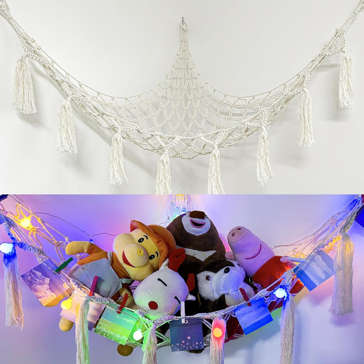 Stuffed Animal Storage.Funcyboo Stuffed Animal Net with LED Light-Large Suitable for Bedroom.Stuffed Animal Net or Hammock image number 5
