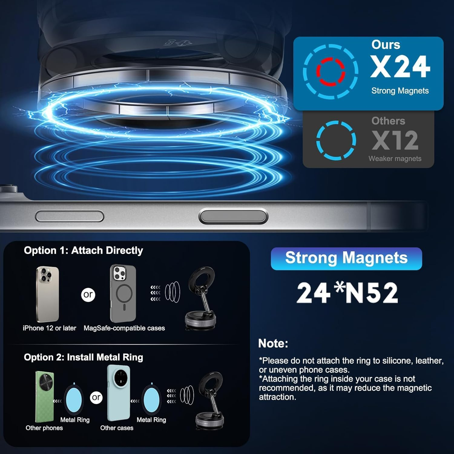 Vacuum Magnetic Suction Phone Holder, Foldable and Retractable Hands-Free Suction Cup Phone Mount for Car/Gym/Mirror/Smooth Surface, Compatible with Iphone Android and All Smartphones (Black) image number 2