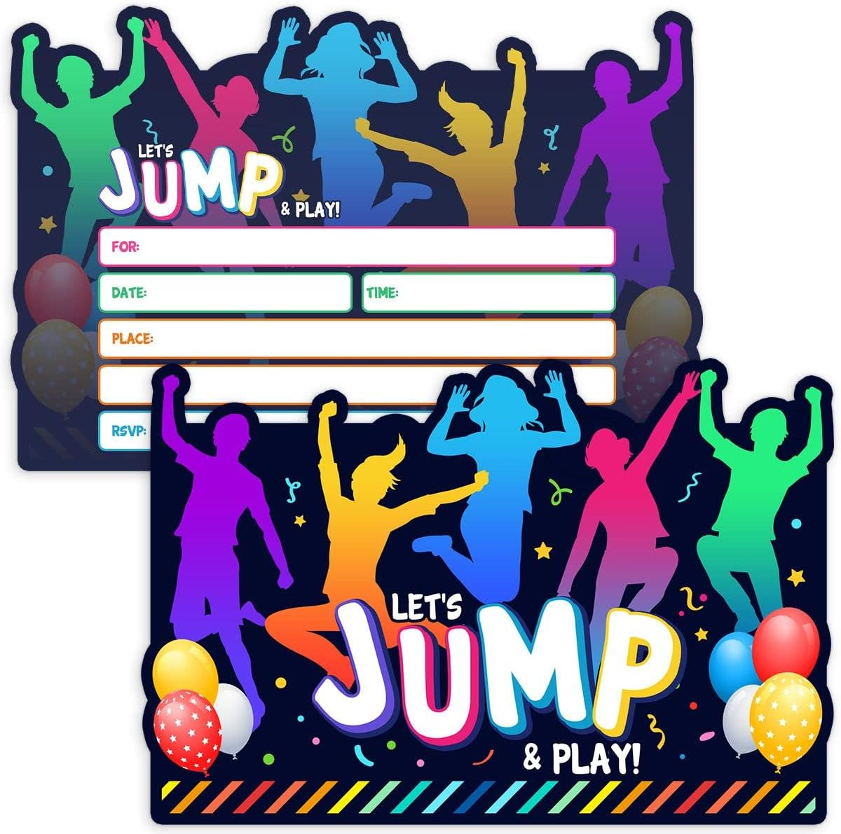 Simimi Art Bounce House or Jumping Party Invitations - Trampoline Jump Birthday Invite - Trampoline Birthday Party - LET'S JUMP & PLAY (30 Cards + 30 Envelopes) image number 3