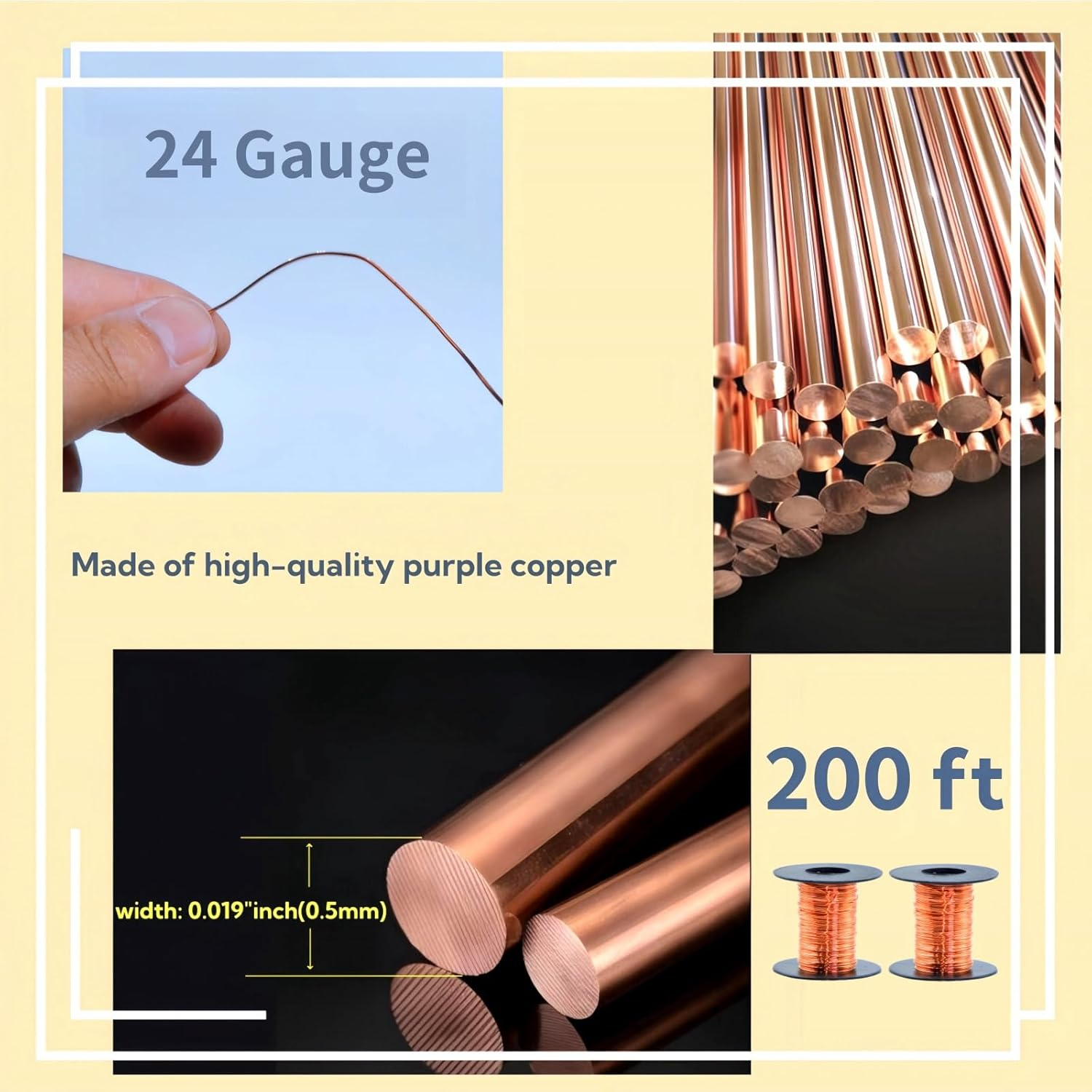 Wlzll 200 Feet 24 Gauge 99.9% Pure Soft Copper Wire for Electroculture Gardening, 2 Rolls Bare Soft Copper Wire &ndash; Ideal for Plant Growth, Science Projects, DIY Crafts, and Jewelry Making image number 2