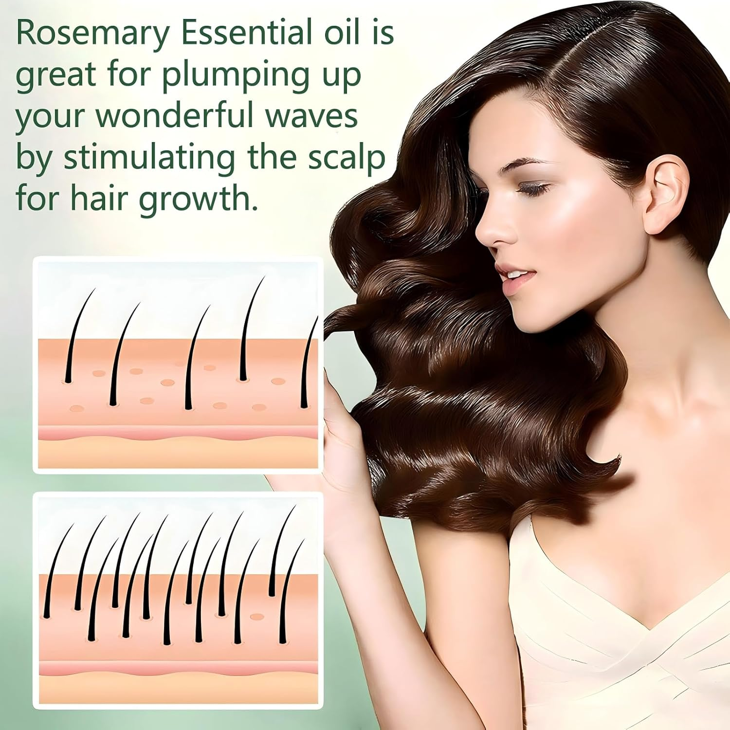 Rosemary Oil for Hair Growth, Rosemary Hair Care Essential Oil Is Smooth and Anti-Frizzy, Infused Biotin, Improves Perm and Dyeing, and Helps with Dry Hair, Scalp Hair Oil for All Hair Types 60Ml