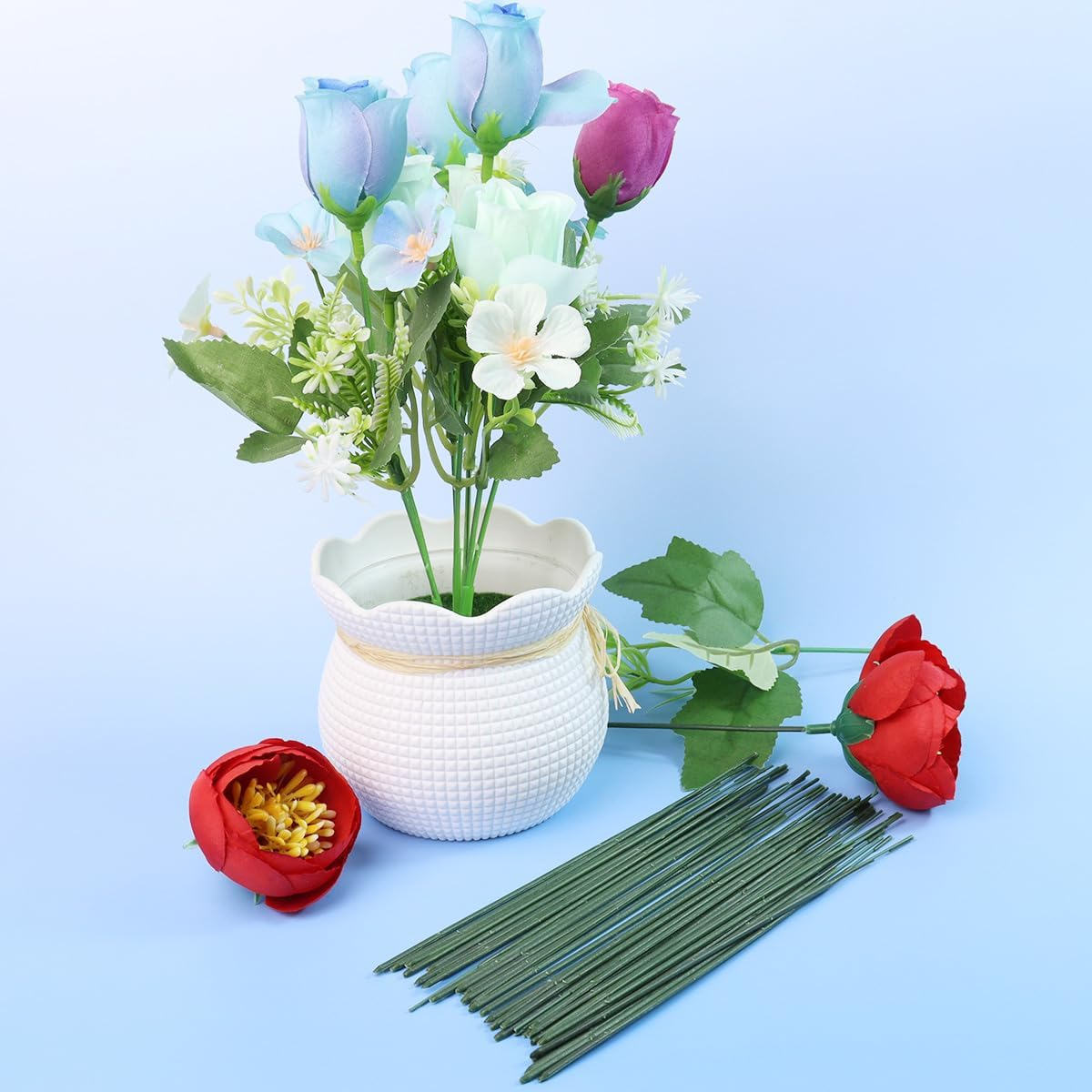 Green Floral Stems - 100Pcs Plastic Flower Rods for Bouquets and Arrangements, Ideal for Crafts and Florists (17CM /6.7In) image number 5