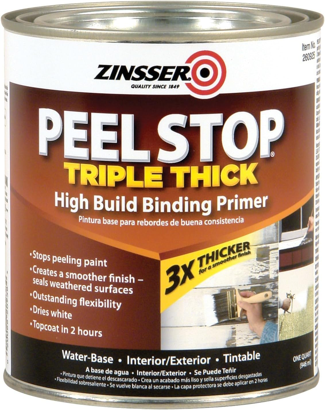 Zinsser Peel Stop Triple Thick Primer &ndash; Peel-Resistant, Water-Based, High-Binding, Flexible, Fast-Drying, Crack Sealing, White Finish, for Interior & Exterior Surfaces, White, 946 Ml (Pack of 4) image number 3