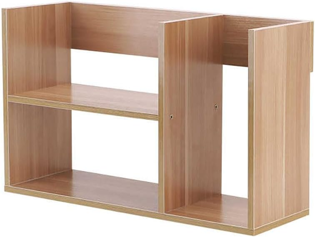 Hbluefat Small Desktop Bookcase Organizer, Wood Desk Storage Bookshelf Display Shelf/Rack for Home Office (Teak) image number 4