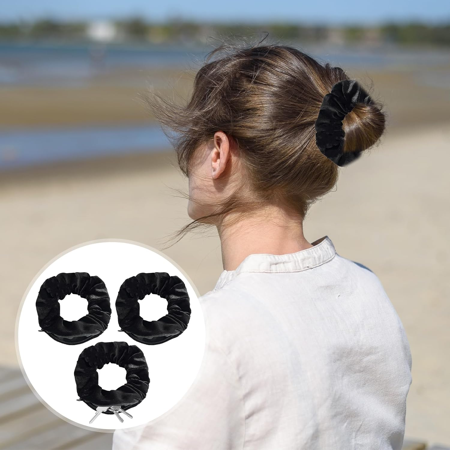 Pack of 3 Hair Bobbles with Zip, Valuables Hiding Place Beach, Money Hiding Place Scrunchies Holiday, Gadgets Hair Bobbles Safe, Scrunchie Women'S Essentials, for Gadget, Money Travel, Hiding on The image number 2
