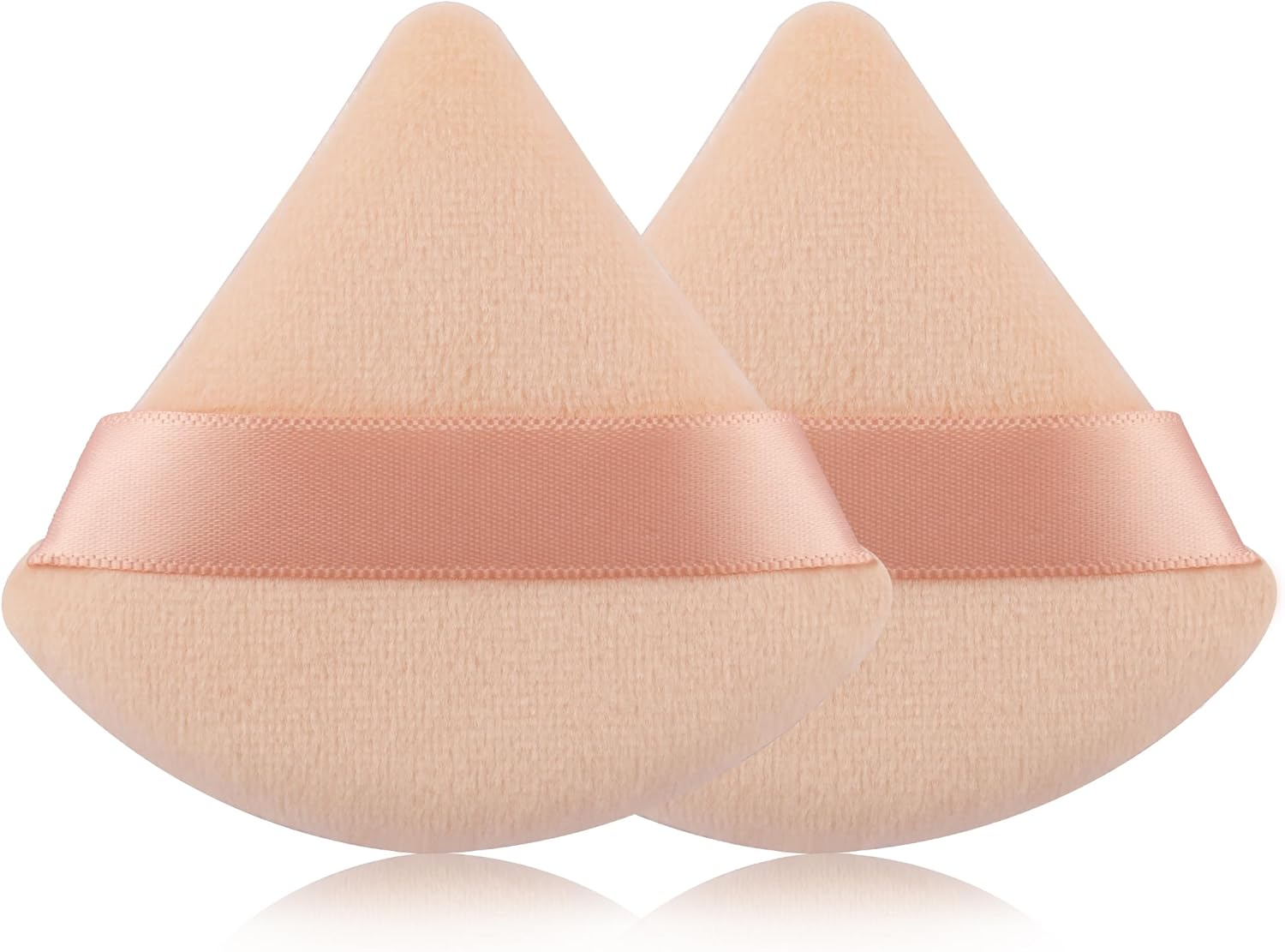 2 Pcs EVAOUXIU Triangle Powder Puff for Face Powder, Soft Plush Setting Powder Puff, Velour Cosmetic Foundation Blender Sponge Beauty Makeup Tools (Nude) - 1 Black  1 Pink image number 7