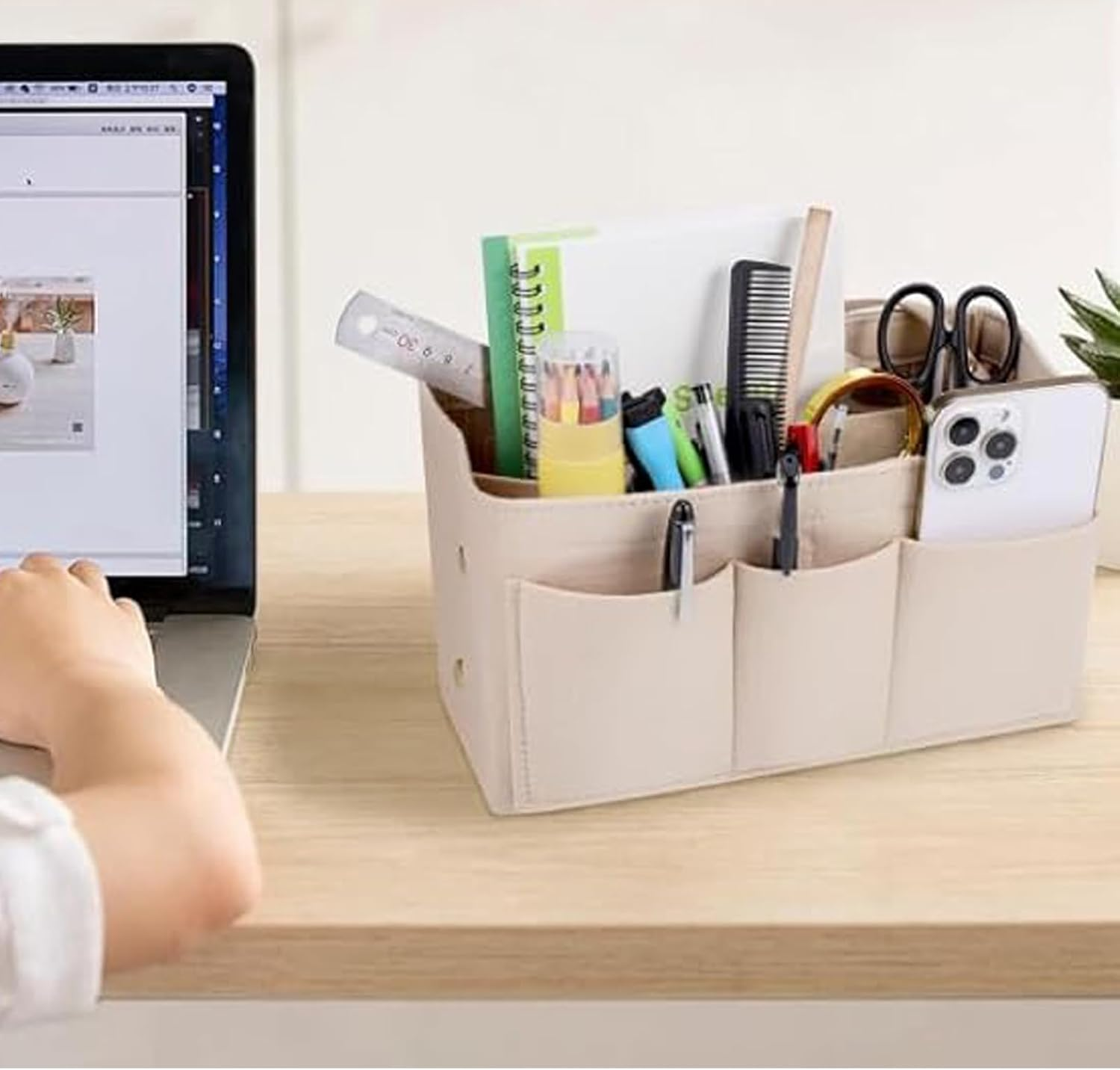 Jhzxing Interior Storage Bag with Multi-Pocket Organizer, Bag in Bag for Women with Zipper Bag, Tote Bag Organizer, Felt Handbag Organizer (M) image number 5