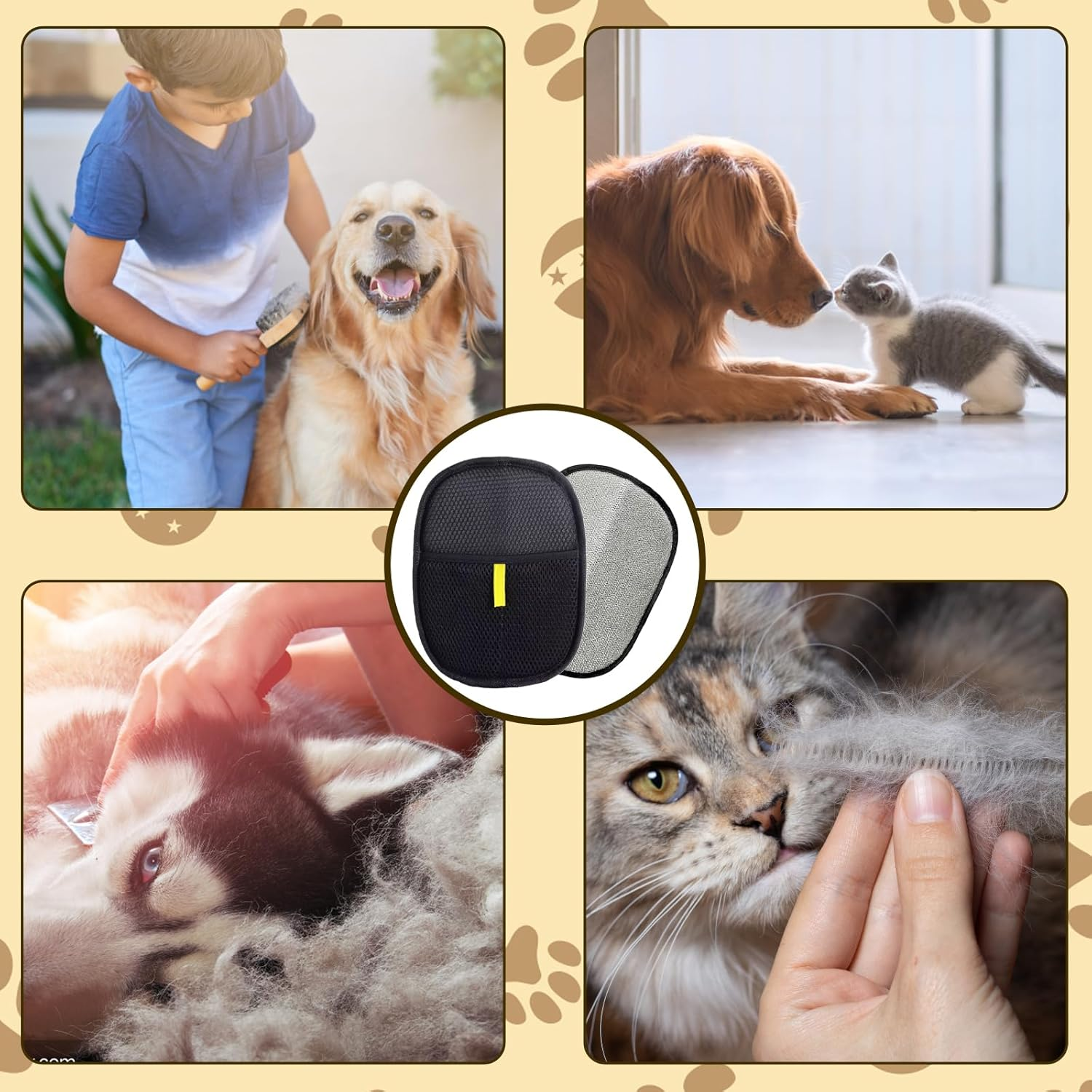 Jazrvr Pack of 2 Fur Magnetic Gloves, Pet Hair Remover Glove for Cats, Double-Sided Grooming Gloves, Cat Hair Remover Glove, 24 X 17.5 Cm image number 2