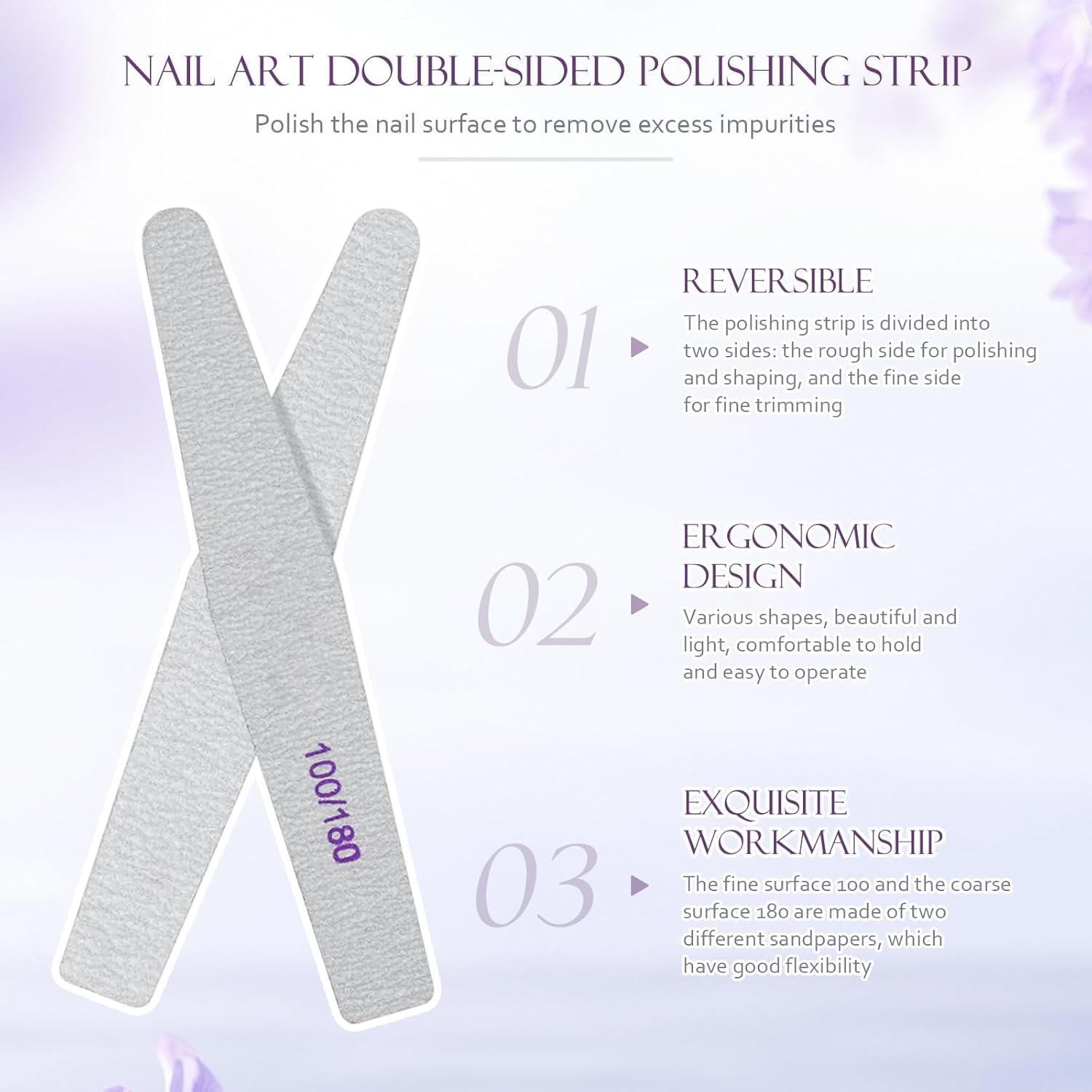 25 Pcs Rough Nail File 100/180 Grit,Heavy Duty Nail Files for Acrylic/Natural Nails,Coarse Nail File for Home and Salon Use (25 Half Moon Shape) image number 6