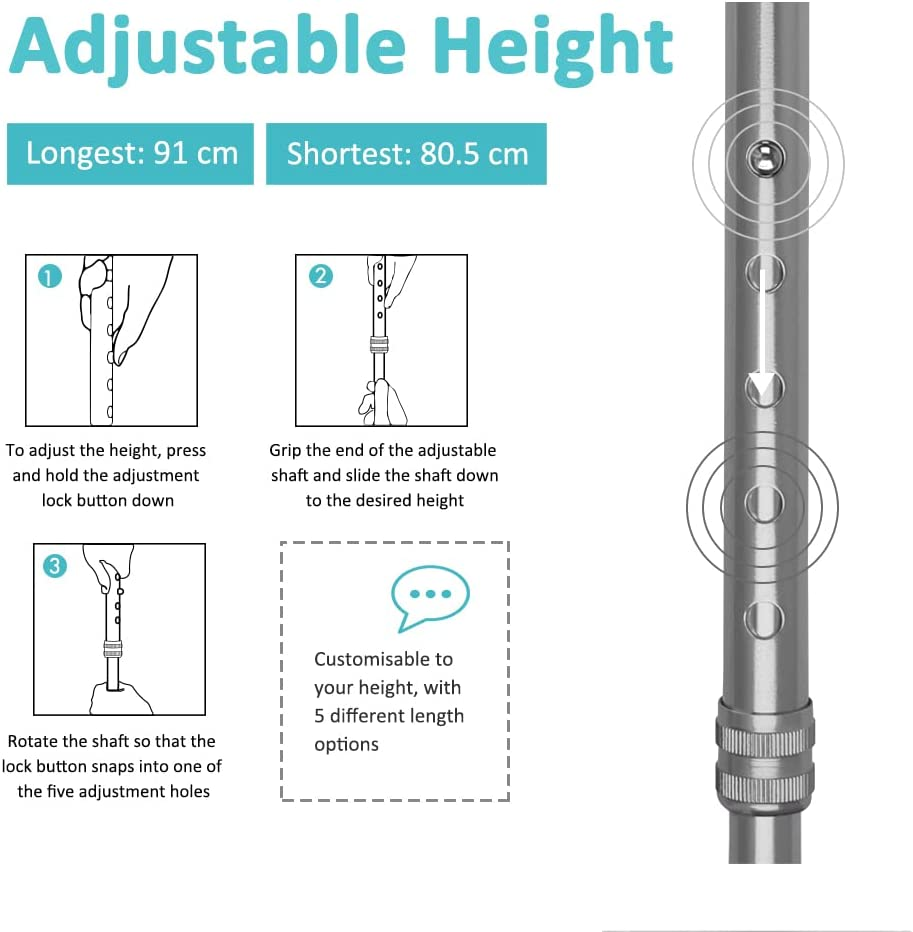 New Improved Mobiliaid Elegant Foldable Walking Stick with LED Light - Walking Sticks for Seniors - Folding Walking Stick Cane - Portable, Adjustable & Lightweight - Walking Cane for Daily Use/Travel image number 3