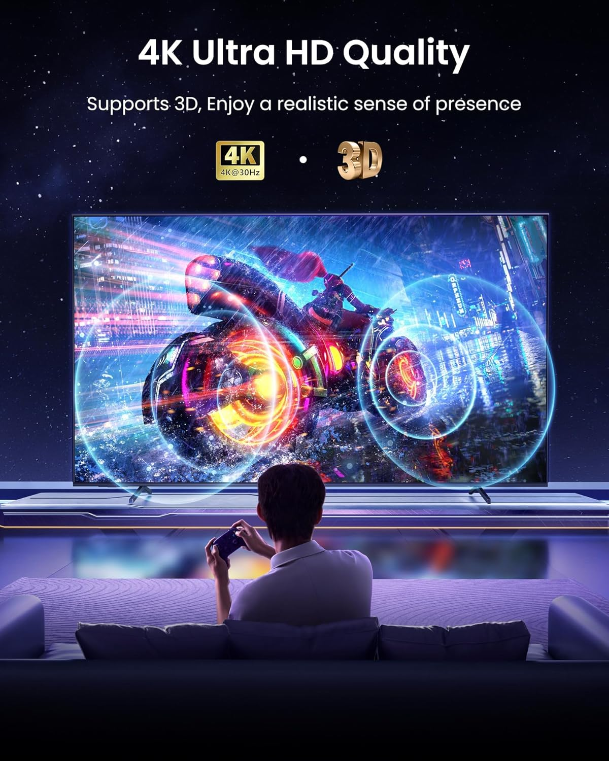 HDMI Splitter 1 in 4 Out【With 1M HDMI Cable 】 4K Splitter for Dual Monitors Mirror Only, 1X2 HDMI Splitter 1 to 2 Amplifier for Full HD 1080P 3D. image number 5