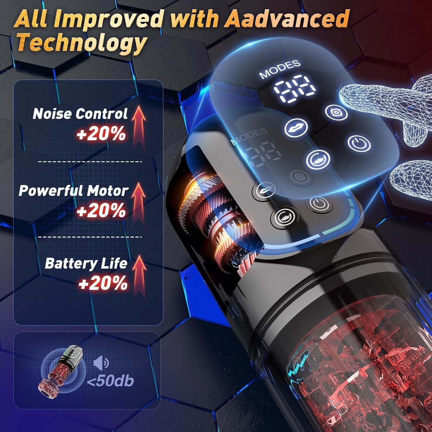 Male Automatic Masterburators, Male Toy with 10 Push-In, 10 Vibration & 4 Suction Modes, Pump with Intelligent Heating, Stimulator Trainer 12