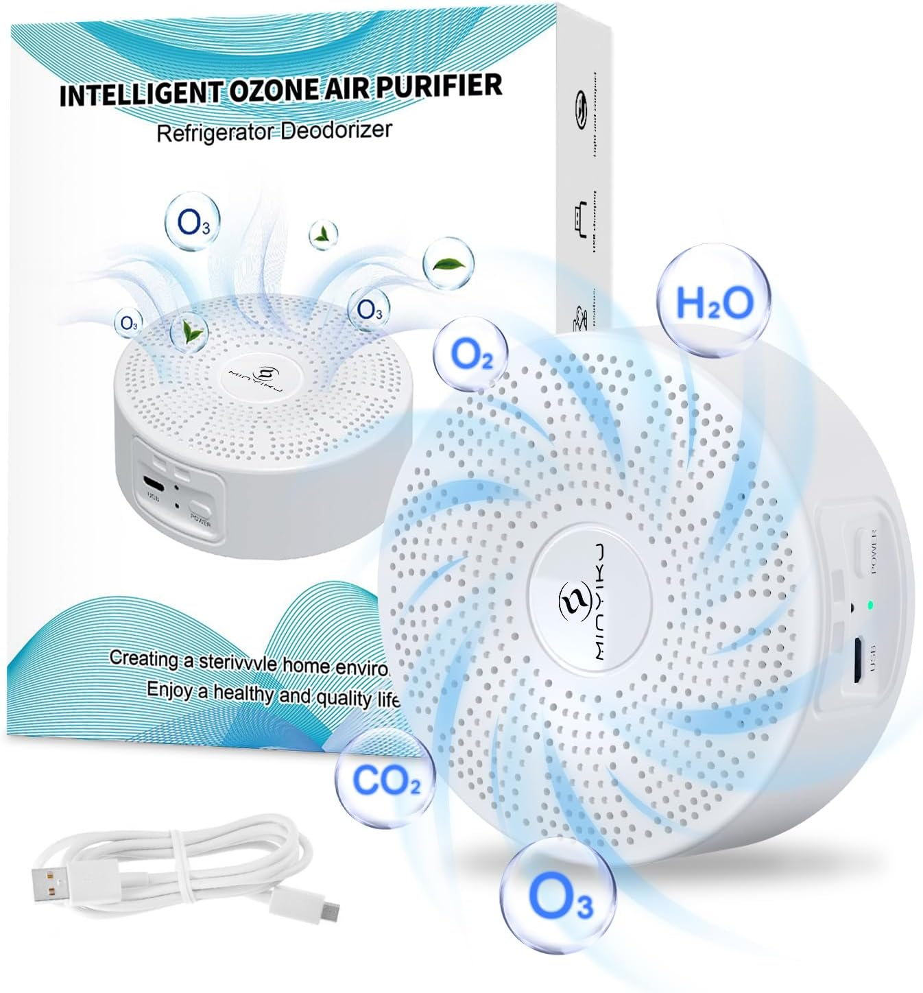 Ozone Odor Eliminator for Strong Odor,99% Odor Removal Machine for Home, Safe and Portable,Usb Charging Refrigerator Air Purifier, Perfect for Odor Elimination in Small Spaces(White)