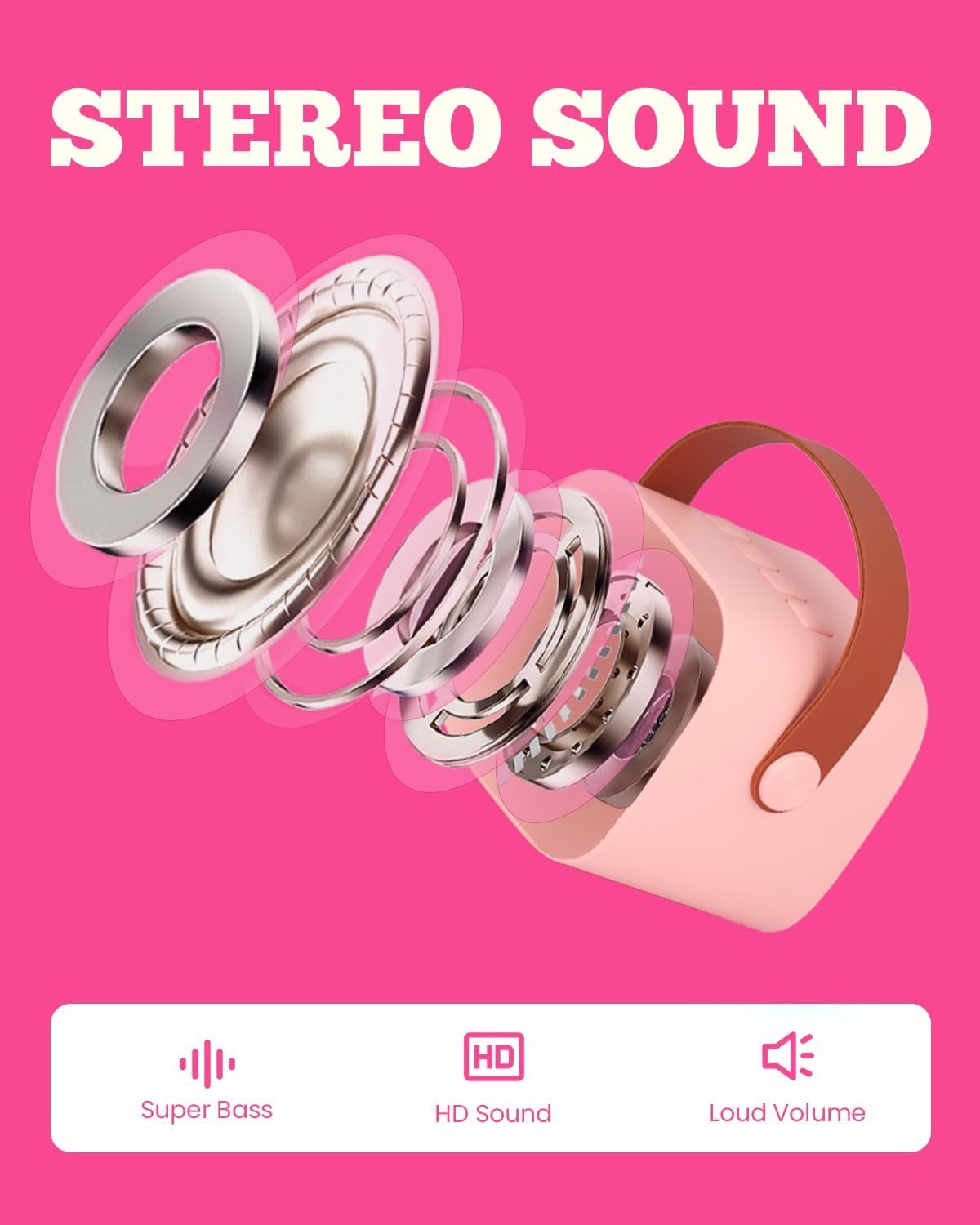 Kids Karaoke Machine, Kids Toys Girls Birthday Gift, Mini Portable Bluetooth Speaker with 2 Wireless Microphone for Girl 5,6,7,8,10+Year Old(Pink) image number 6