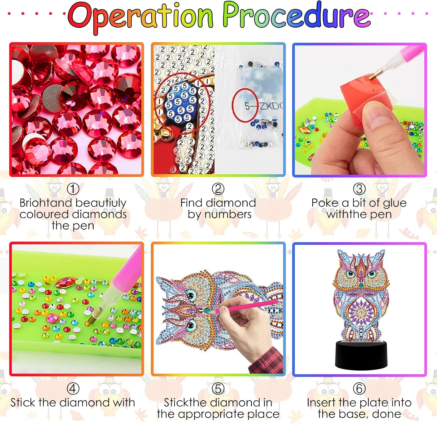 Arts and Crafts Toys for Girls Kids：Make Your Own GEM Led Colourful Night Light，3D Diamond Art Painting for 5-10 Years Old Boys Women Birthday Xmas Gift, Owl image number 5
