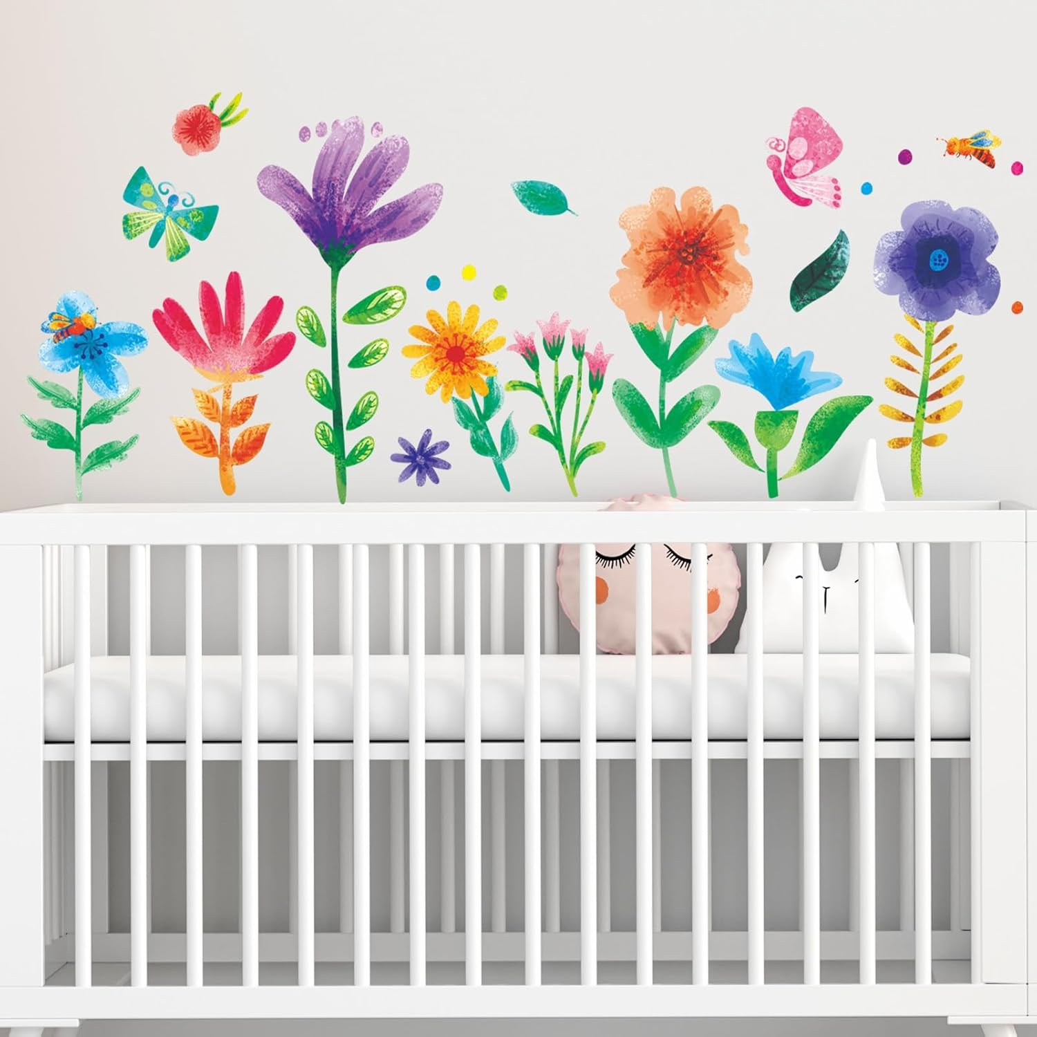 Watercolor Flower Wall Stickers - Kids Baby Boys Girls Toddler Garden Preschool Floral Wall Decals - Nursery Playroom Classroom Daycare Bedroom Home Wall Decor image number 1