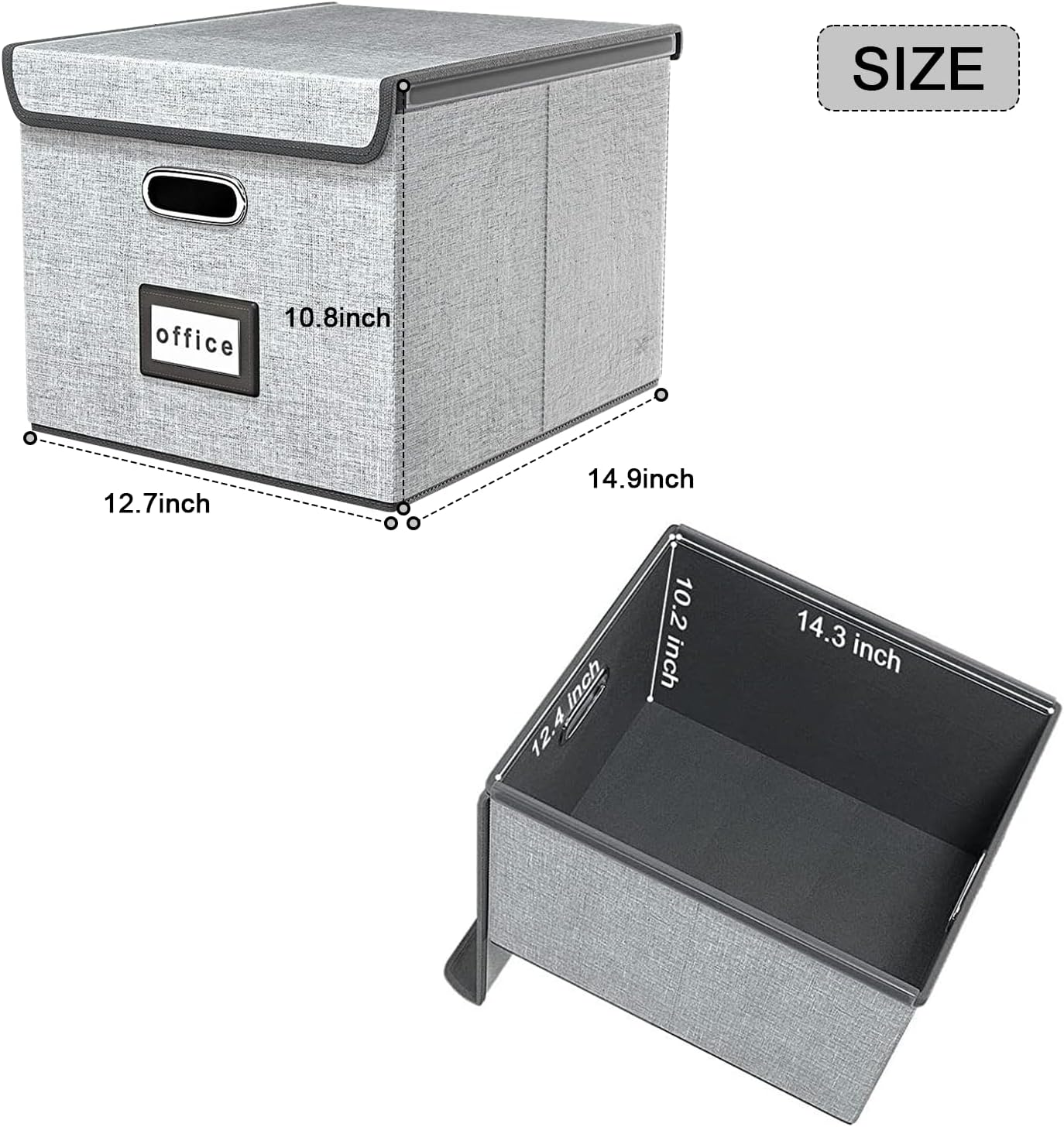 Upgrade Portable Document Organizer Box, Large Linen Hanging Office Document Storage Box with Lid-Grey, Office/Decorative/Home Foldable Document & Box 14.9 X 12.7 10.8 Inches image number 3