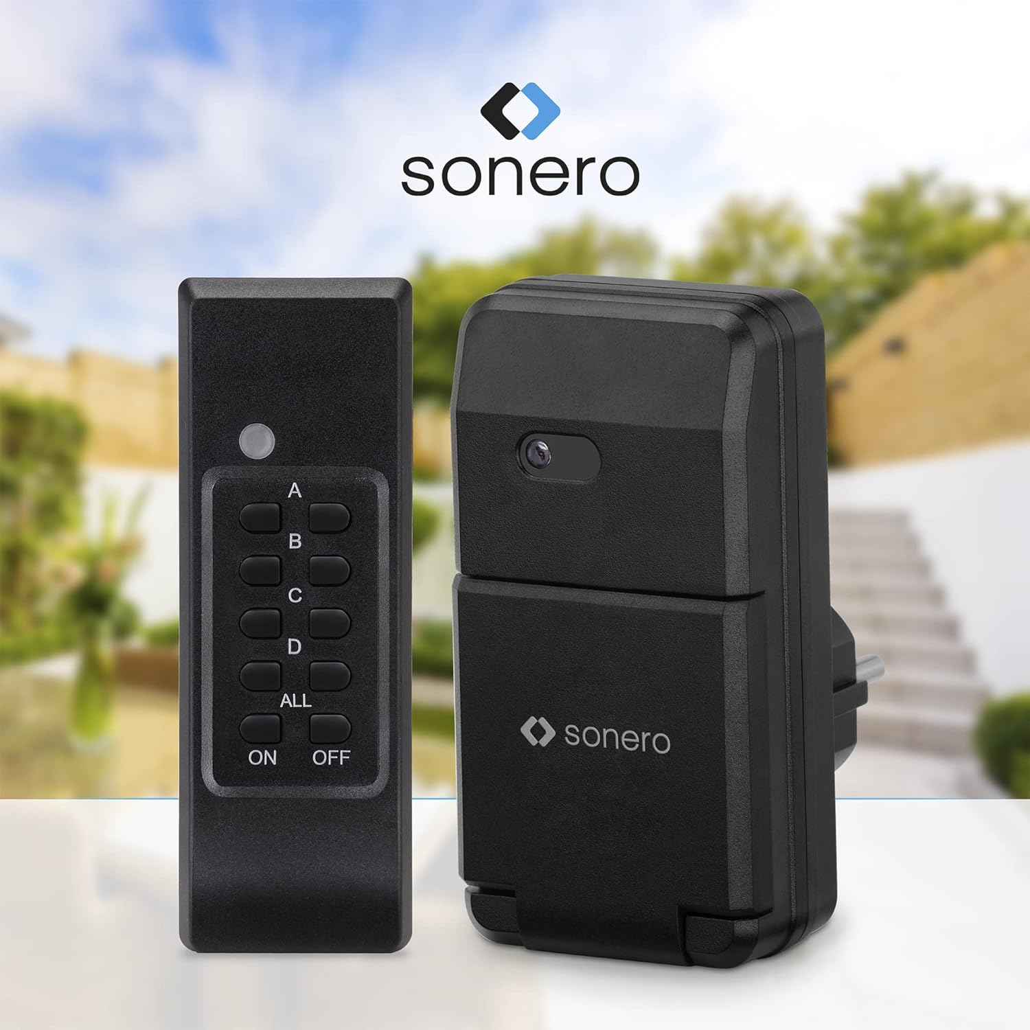 Sonero Radio-Controlled Socket Set: 2 X Radio-Controlled Sockets and 1 X Remote Control, 1100 Watt, Max. 30 M Range, Outdoor, Black image number 2