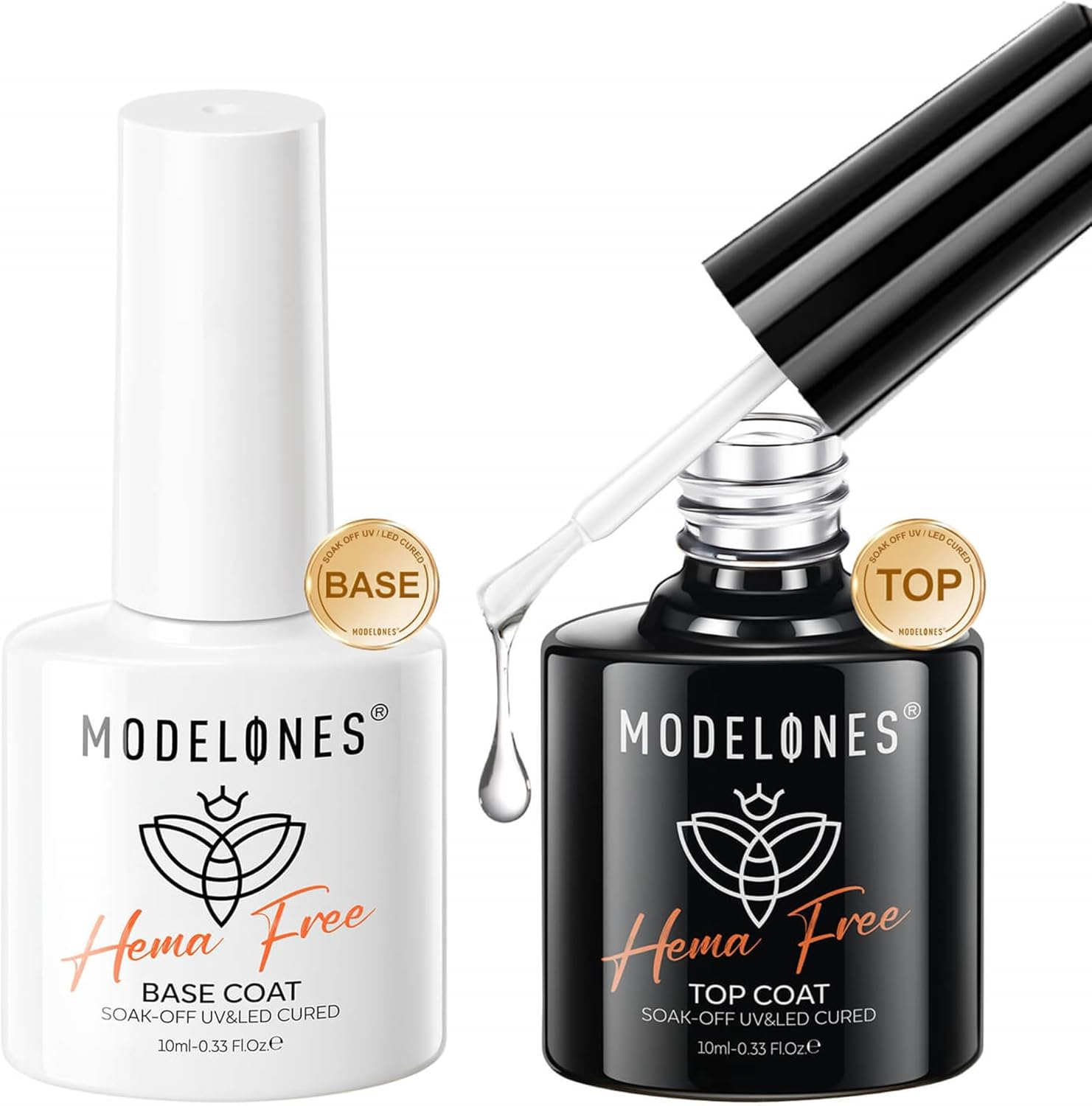 Modelones Hema-Free Gel Base and Top Coat Set, 2 Pcs Clear Glossy Gel Top Base Coat No Wipe Long Lasting for Spring Gel Polish, Acrylic Nails Soak off Nail Lamp Easter Nail Art Home Salon Manicure image number 5