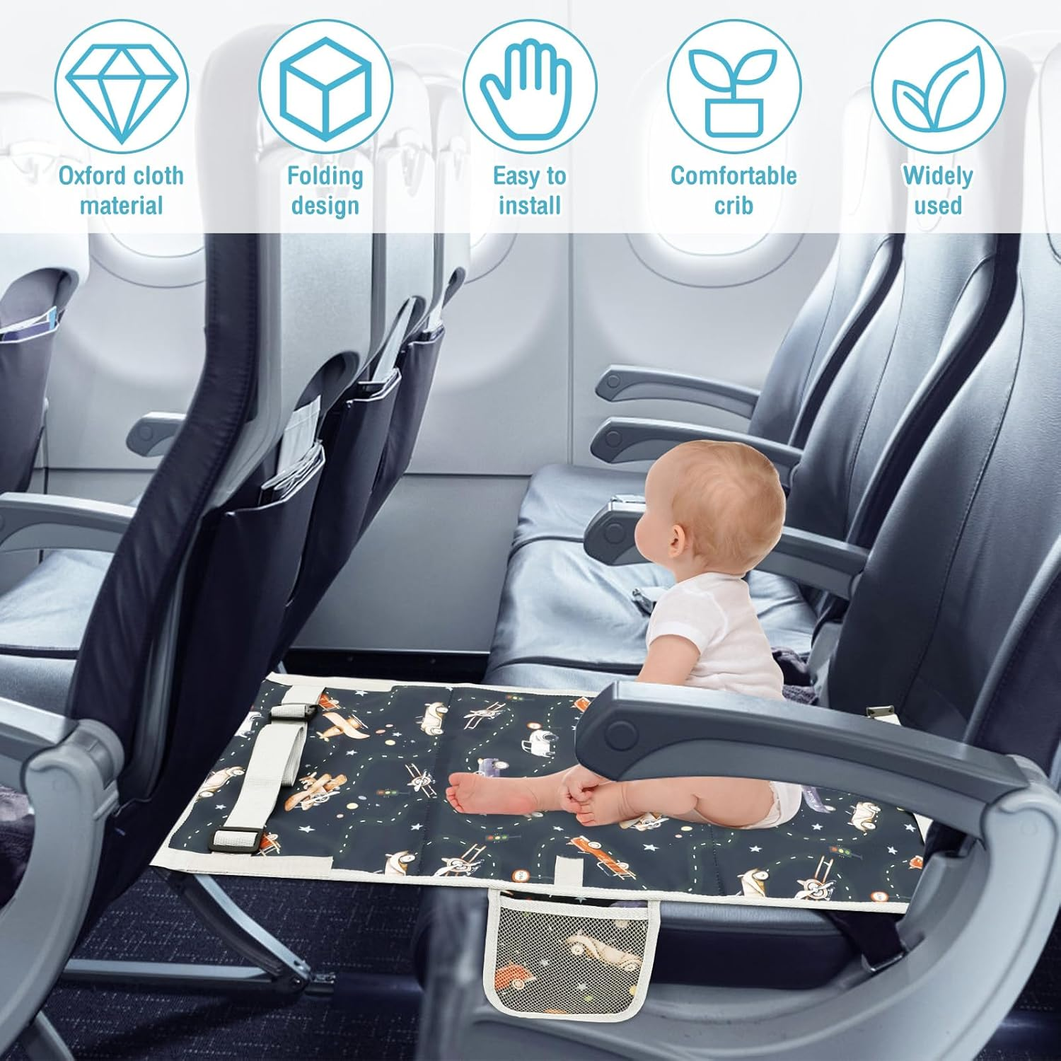 Fxvhojq Toddler Airplane Bed Breathable Oxford Cloth Kids Airplane Seat Extender Portable Toddler Plane Bed for Flying Long Flight Traveling(C) image number 6