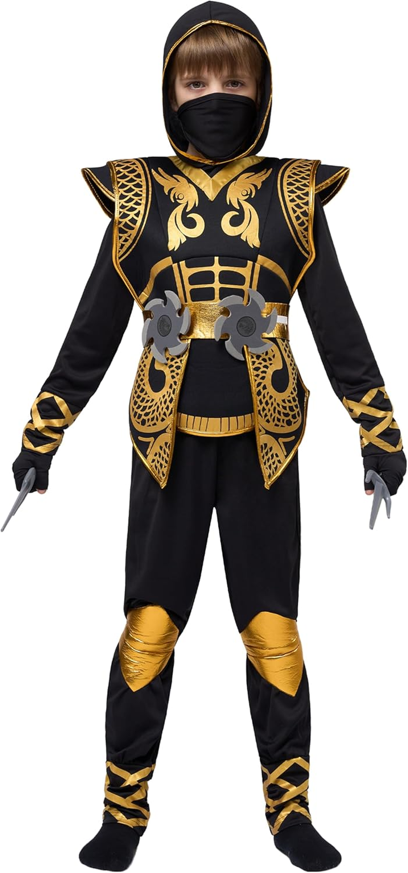 Golden Ninja Deluxe Costume Set with Ninja Foam Accessories Toys for Kids Kung Fu Outfit Halloween Ideas image number 4