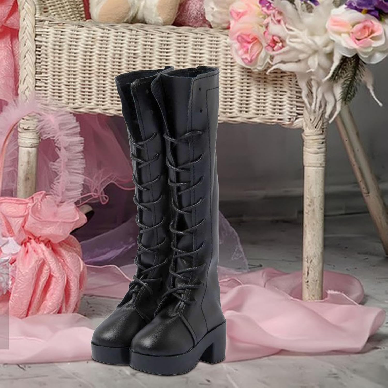 Oshhni 1/3TH Ball Jointed Dolls Shoes,Pu Leather High Heeled Boots,60Cm Doll DIY Gift Accessories, Black image number 2