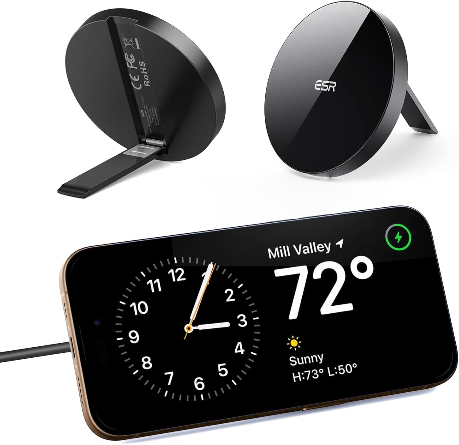 ESR for Magsafe Charger, Wireless Charger Kickstand, Charging Pad for Iphone 16/15/14/13/12 Series Galaxy S25 Series and Airpods Pro, Strong Magnetic Charger Pad with A/C Cable, Black