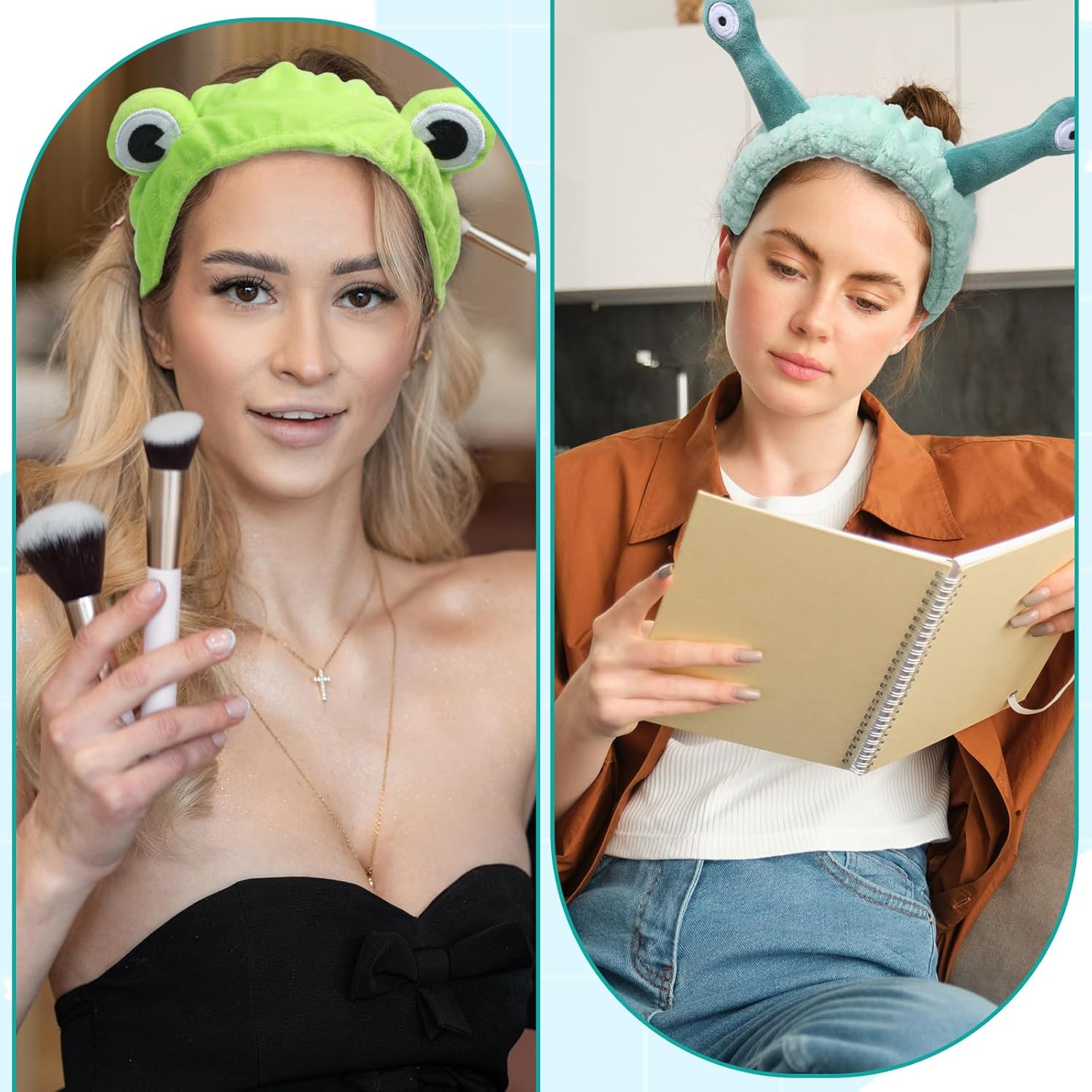 5 Piece Spa Headband Face Makeup Snail Cartoon Cute Hair Accessories Green Frog Eye Elastic Headband Skin Care Headband for Women Face Wash Skin Care Funny Gift image number 4
