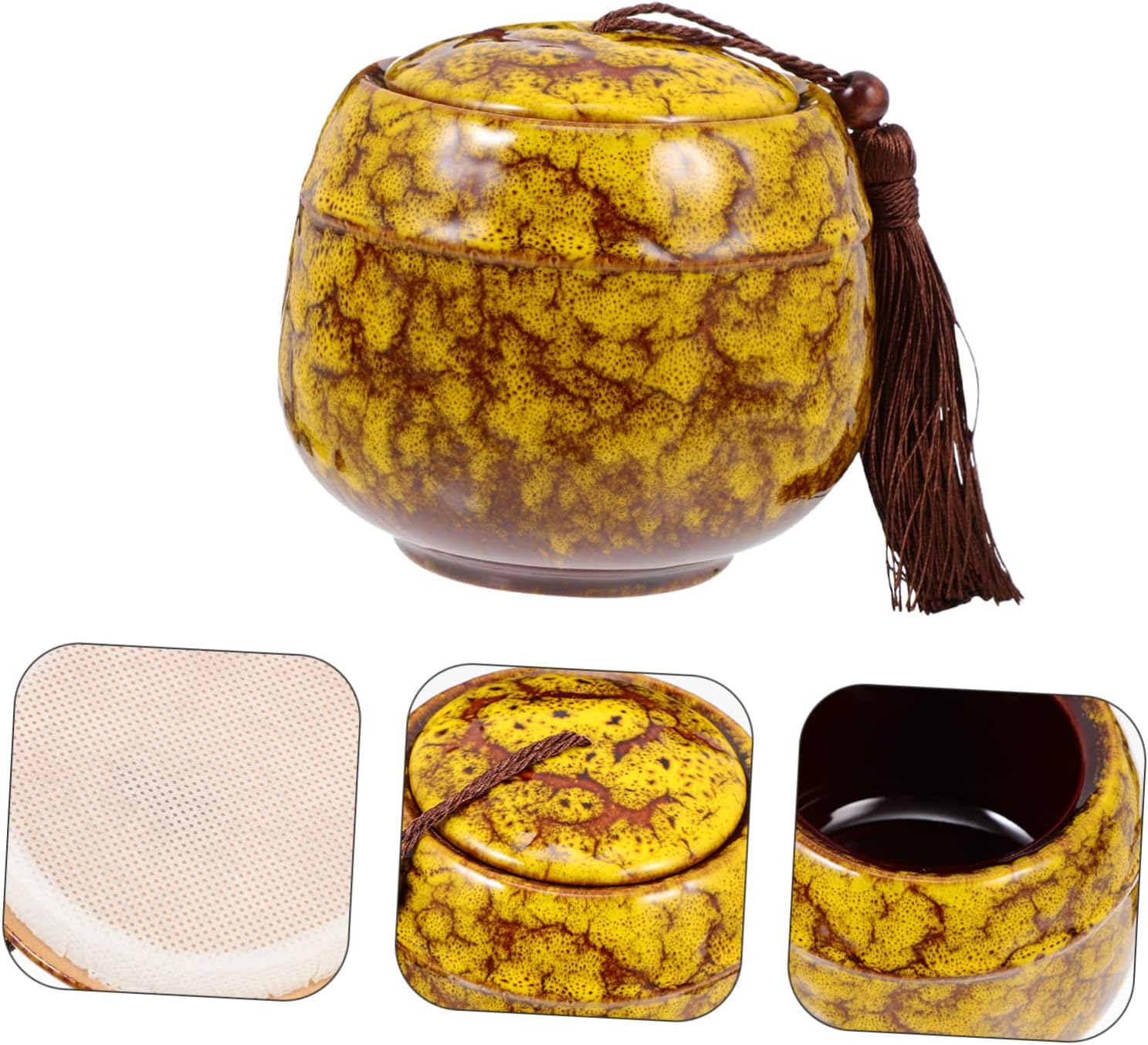 FELTECHELECTR Loose Tea Leaf Storage Jar Vintage Ceramic Canister for Tea Dried Fruits and Snacks Airtight Jar Tassel Lid for Home Kitchen Storage image number 2
