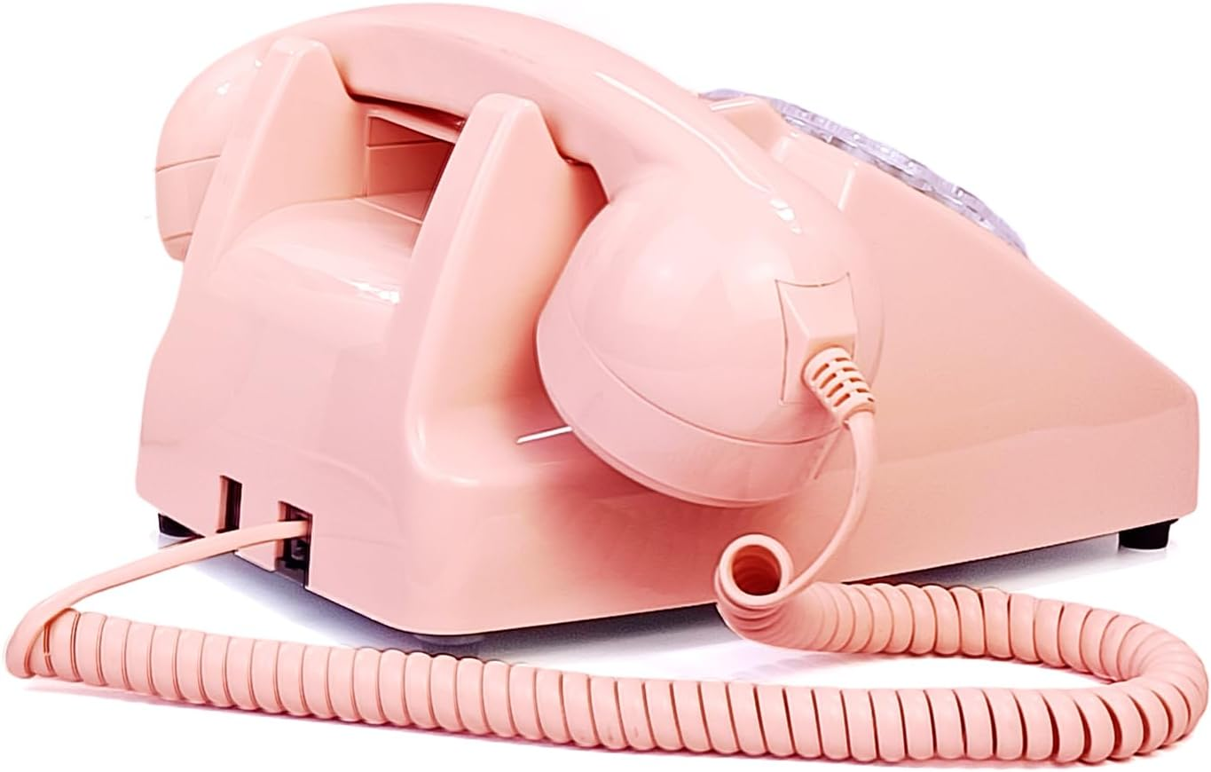 Pink Retro Rotary Landline Phone 1960S Vintage Telephone Old Fashioned Corded Phones with Mechanical Ringer for Home/Office/Hotel/,Old School Telephone image number 2