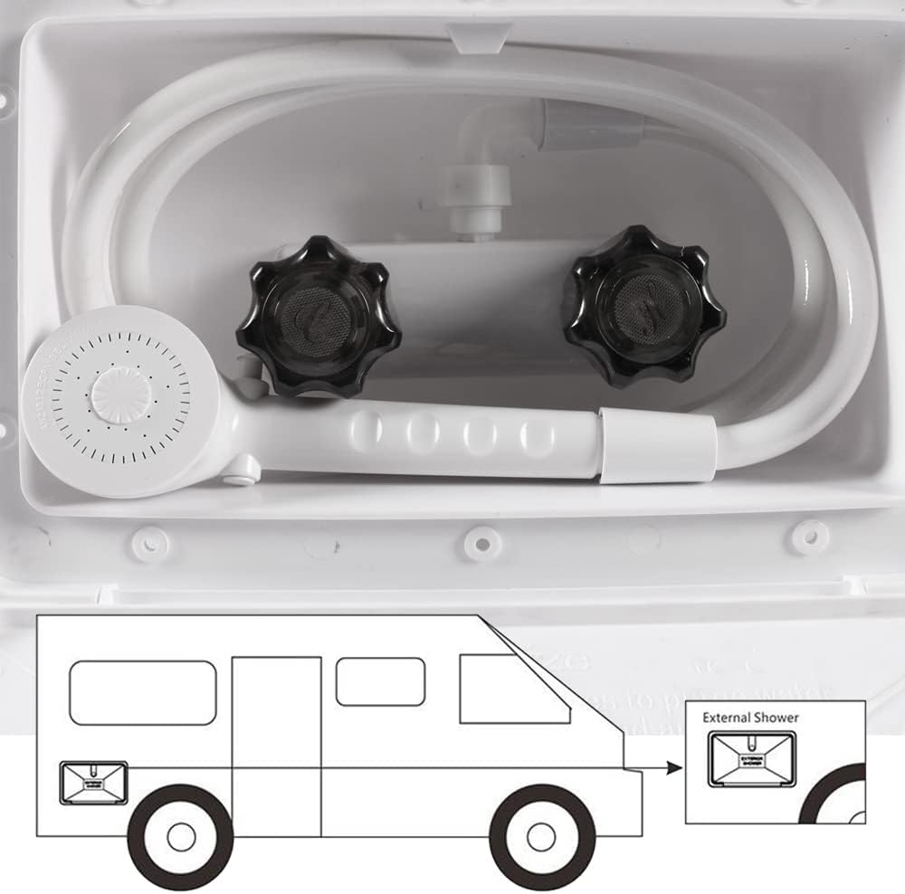 Areyourshop Rv Exterior Shower Box Kit Rv Outdoor Shower Box Kit with Lock Outdoor Hot and Cold Shower Outdoor Shower Adjustment Water Temperature Portable Use for Rv Camper Trailer Plastic White image number 2