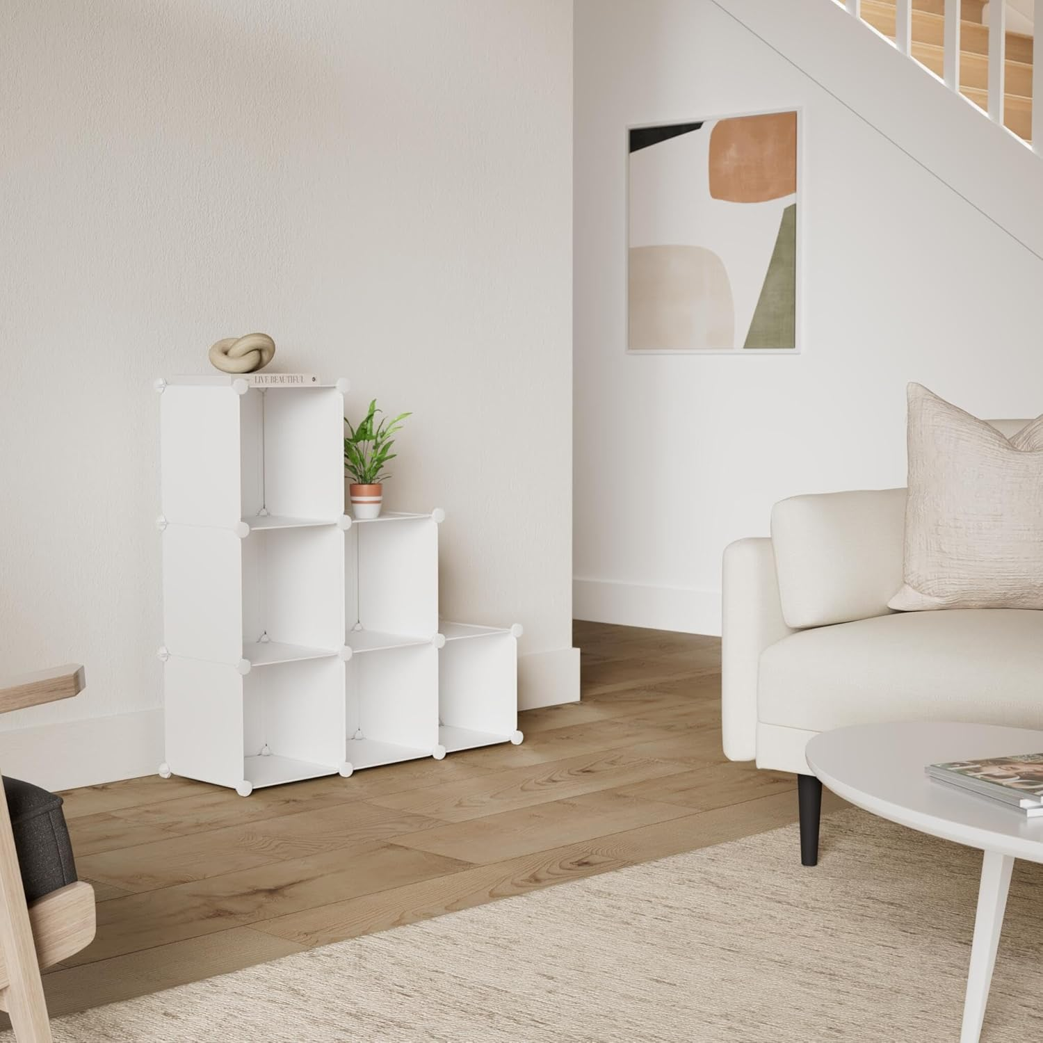 C&AHOME Cube Storage Organizer, 6-Cube Shelves Units, Closet Cabinet, DIY Plastic Modular Book Shelf, Ideal for Bedroom, Living Room, Office, 36.6" L X 12.4" W X 36.6" H Milky UPCS06M image number 6