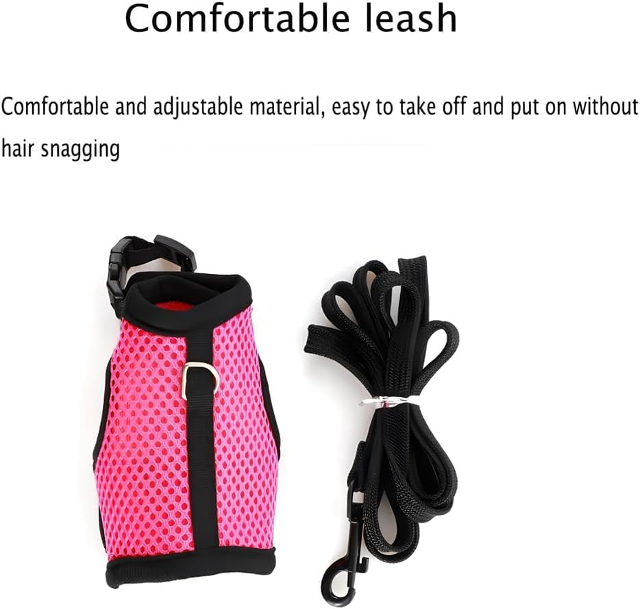 Rabbit Harness and Leash Set, Bunny Vest Leash Proof Mesh Walking Training for Small Animal Pets Rat Hamster Squirrel Ferret Guinea Pig Bunny (Black, M) image number 6